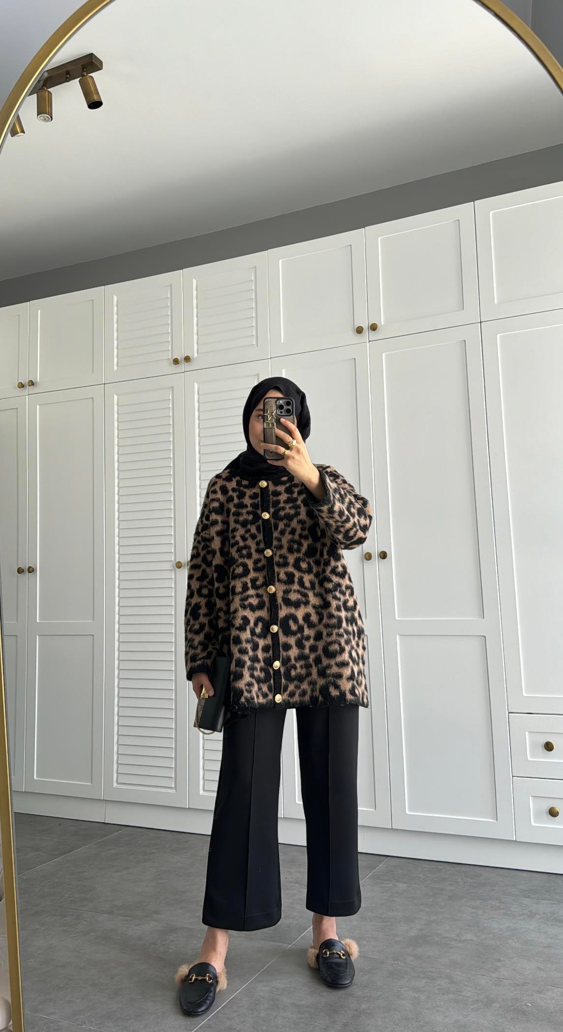 Premium Leopar Desenli Hırka