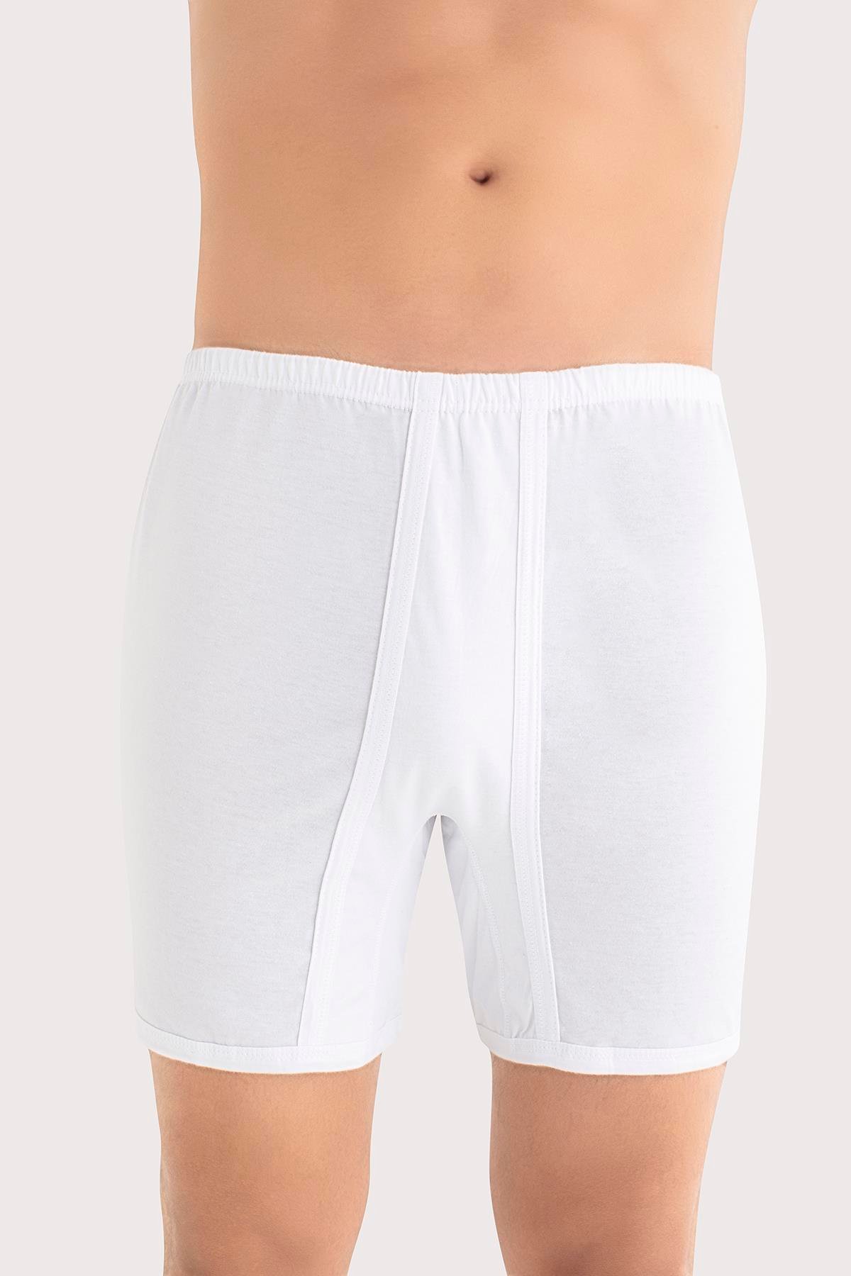  Erkek Paçalı Külot Boxer 6'lı Paket Beyaz %100 Pamuk Penye 