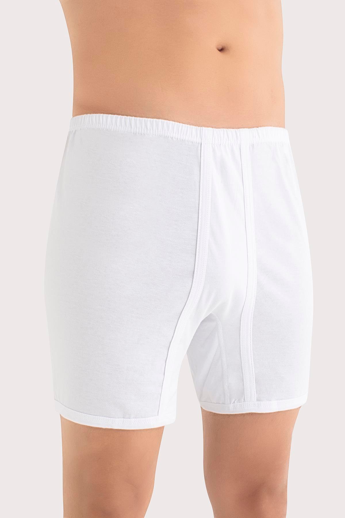  Erkek Paçalı Külot Boxer 6'lı Paket Beyaz %100 Pamuk Penye 