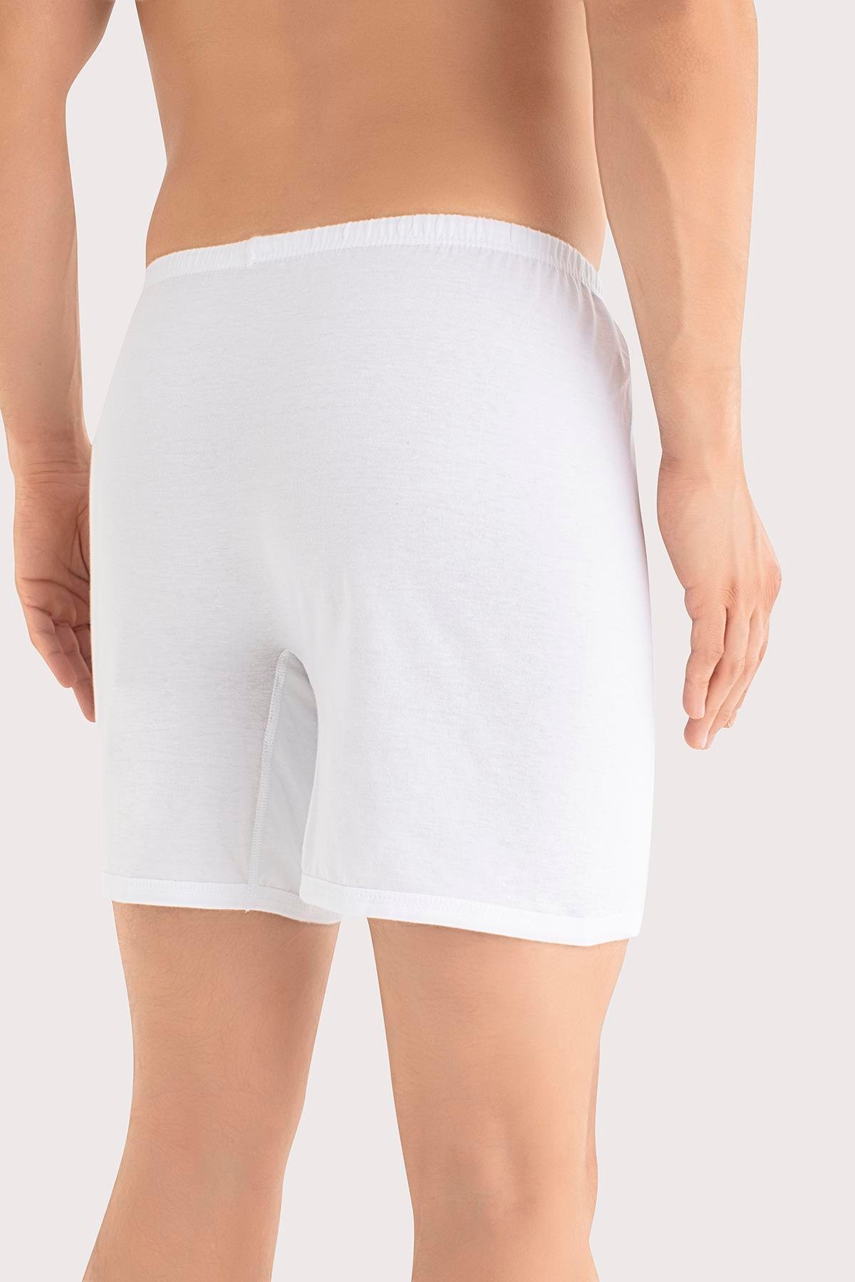  Erkek Paçalı Külot Boxer 6'lı Paket Beyaz %100 Pamuk Penye 