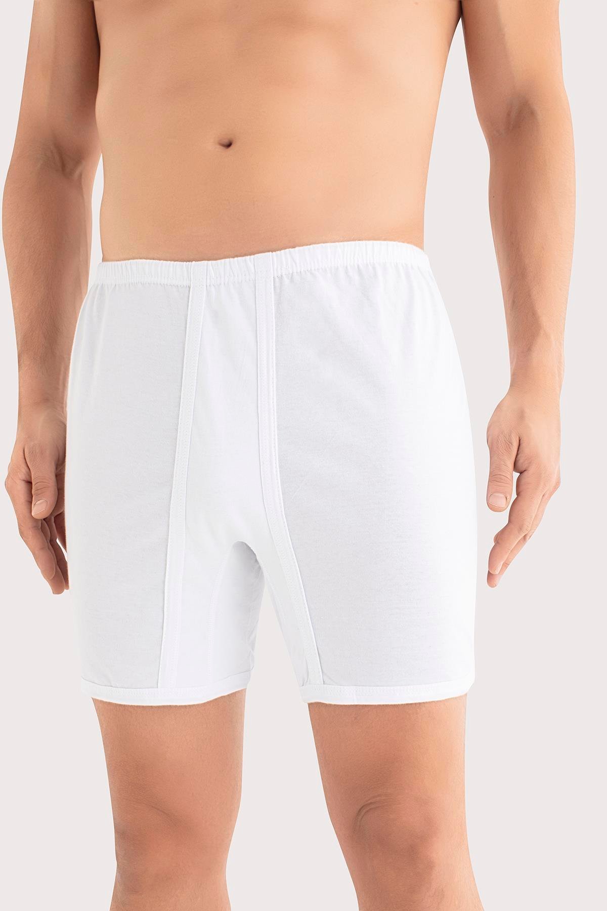  Erkek Paçalı Külot Boxer 6'lı Paket Beyaz %100 Pamuk Penye 