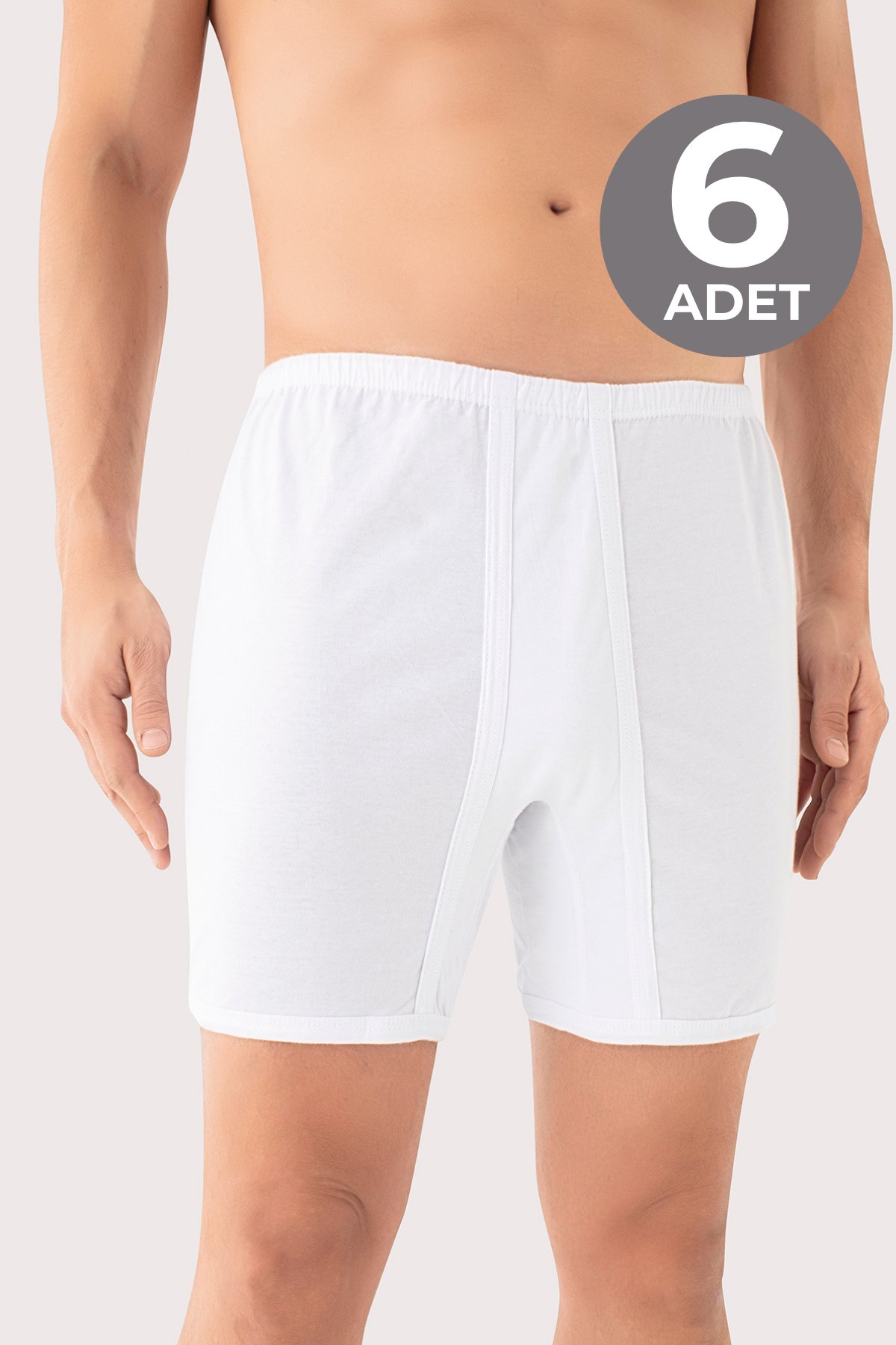  Erkek Paçalı Külot Boxer 6'lı Paket Beyaz %100 Pamuk Penye 