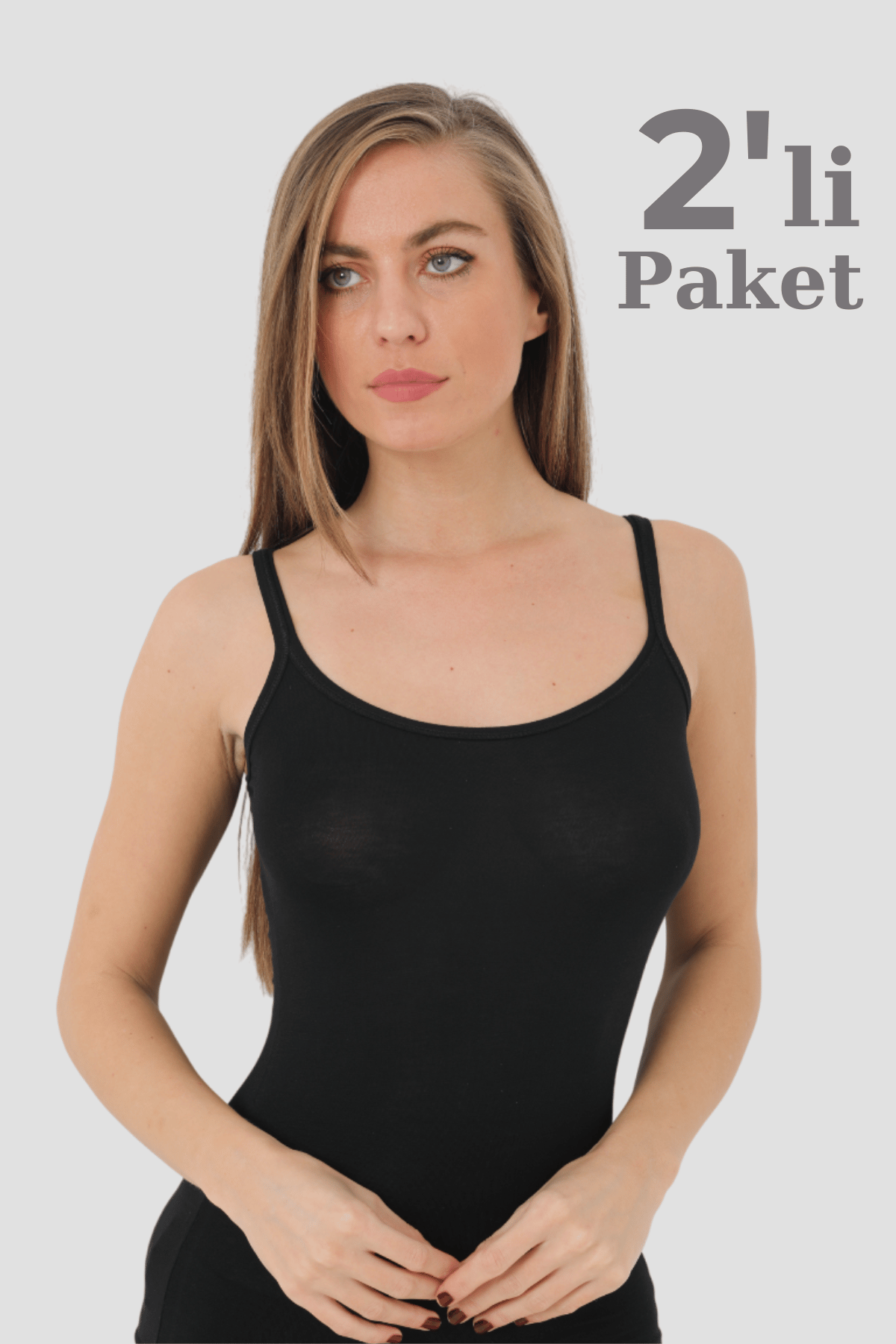2 Adet Siyah Bambu Kadın Parmak Askılı Atlet