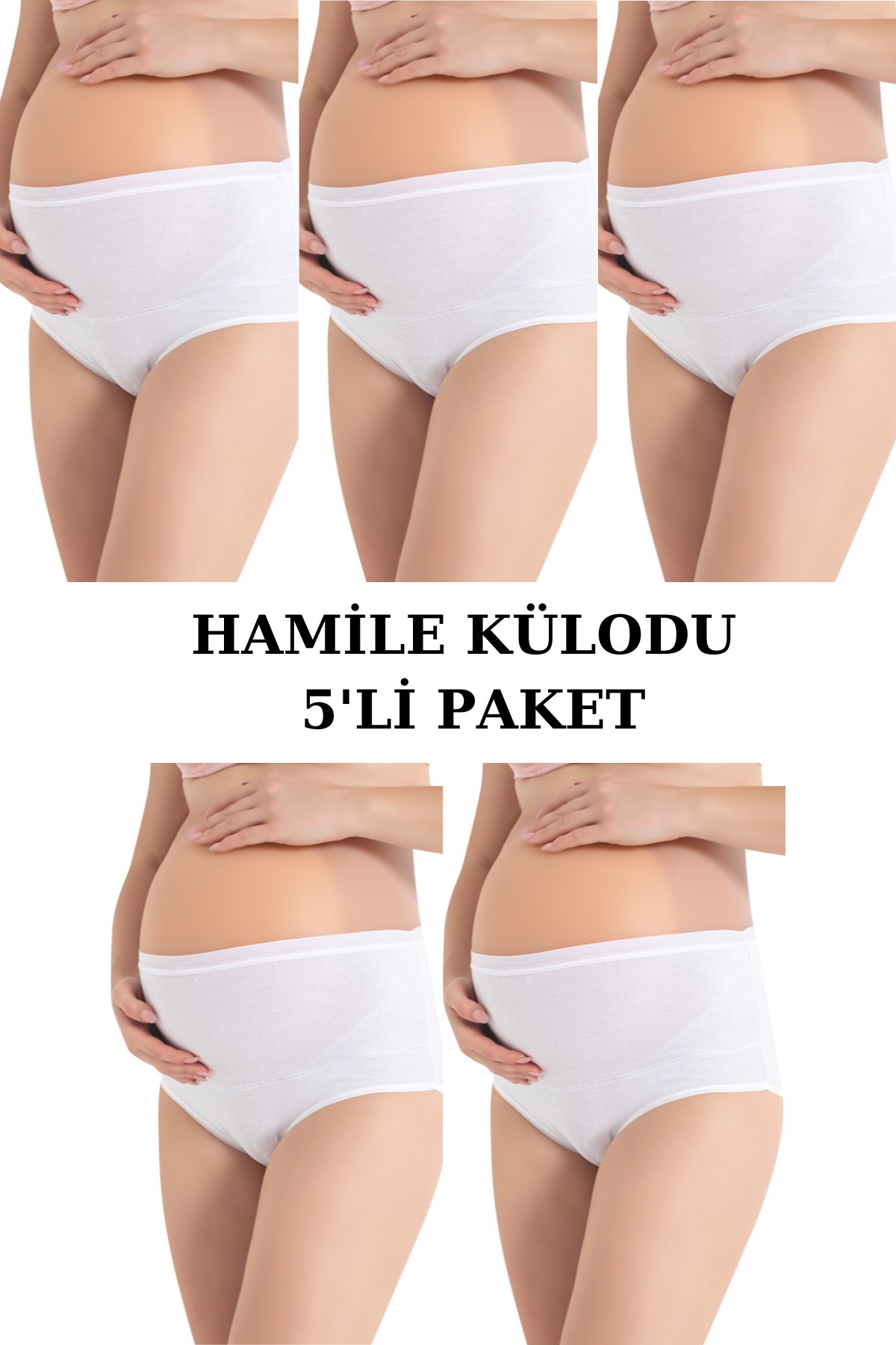 5'li Paket Beyaz Yüksek Bel Toparlayıcı Hamile Lohusa Külot %100 Pamuklu 