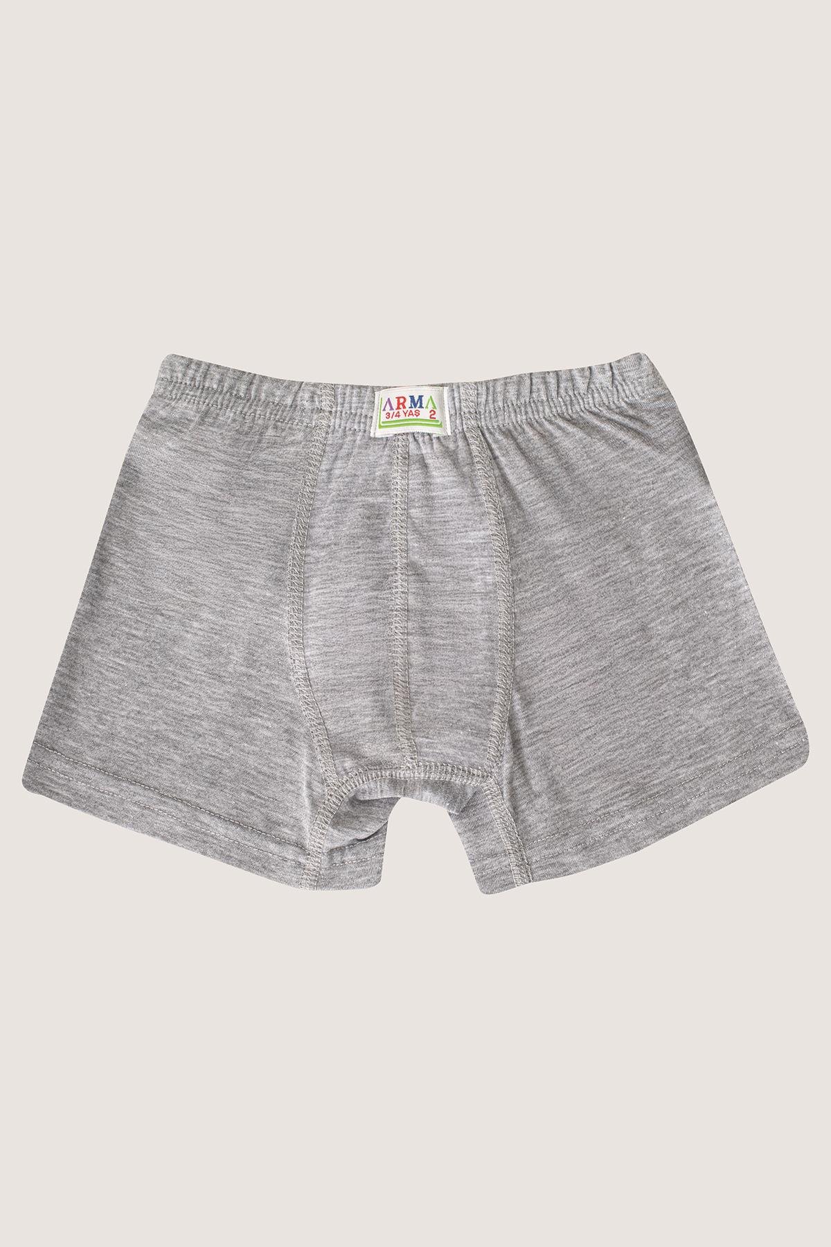 Erkek Çocuk Düz Pamuklu Likralı Gri Boxer 6'lı Paket
