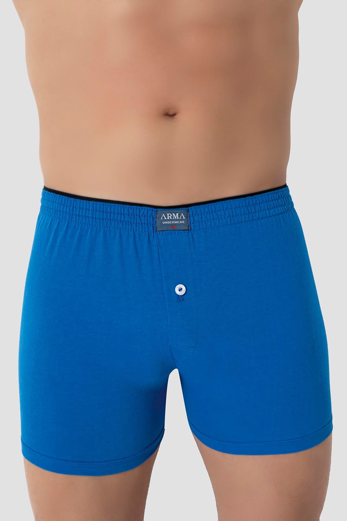 Erkek Mavi Düğmeli Boxer 3'lü Paket %100 Pamuklu Penye