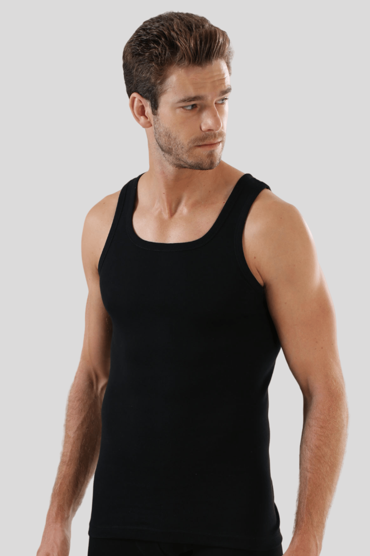 Erkek Sporcu Atlet Siyah Ribana %100 Pamuk