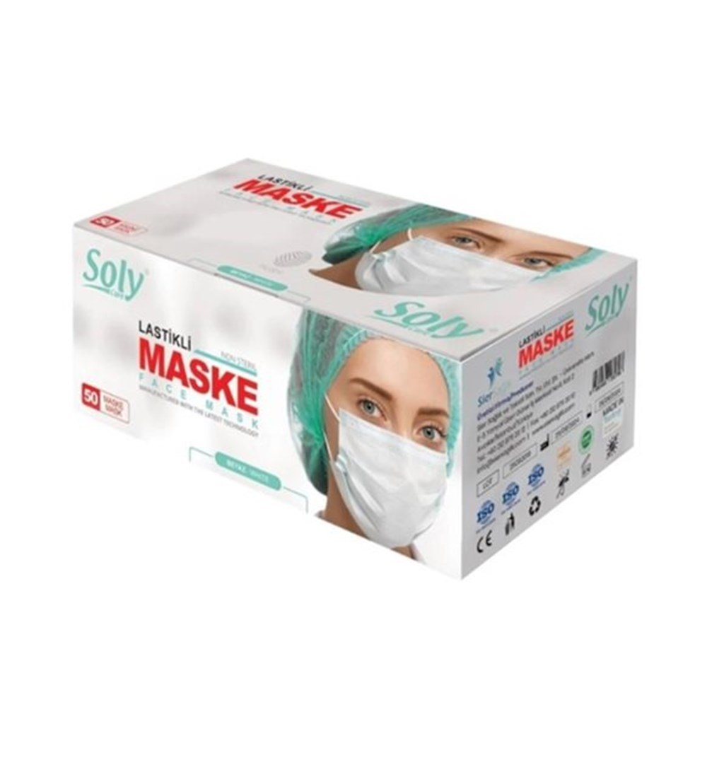 Soly Care 3 Katlı Cerrahi Maske Beyaz Lisanslı