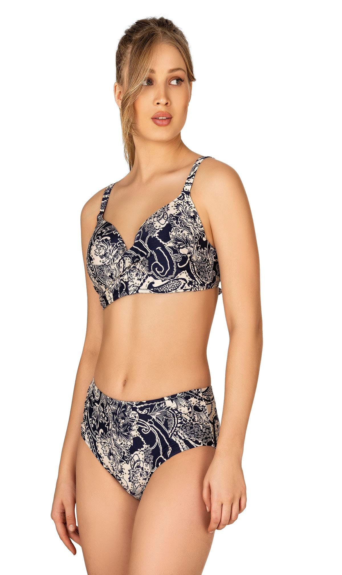 Endeep Kadın Büyük Beden Destekli Büzgü Detaylı Şal Desenli Bikini Takımı