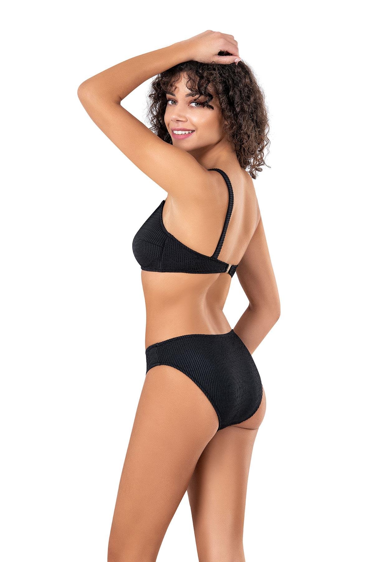 Endeep Kadın Cut Out Detaylı Dokulu Siyah Bikini Takımı