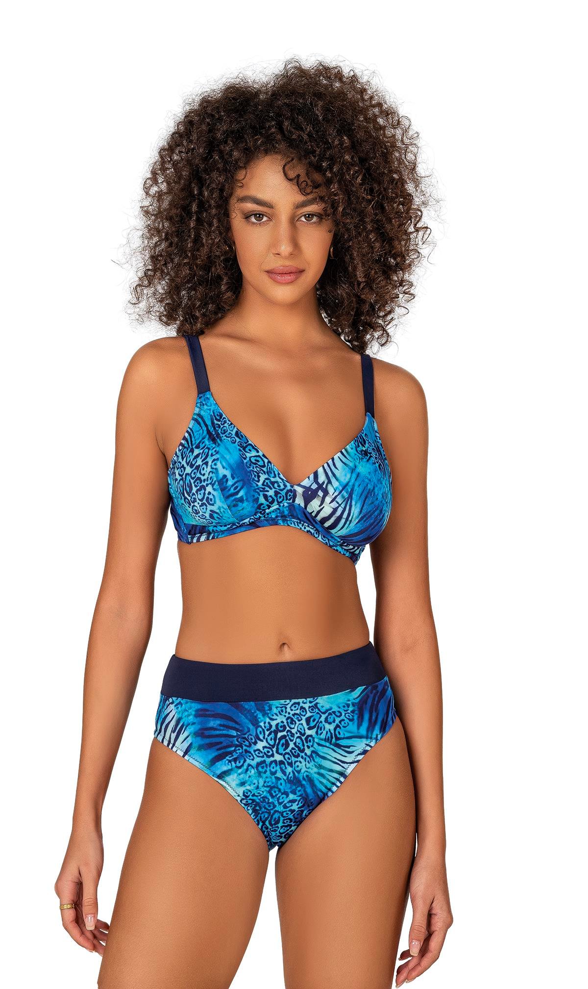 Endeep Kadın Mavi Leopar Desenli Toparlayıcı Bikini Takımı