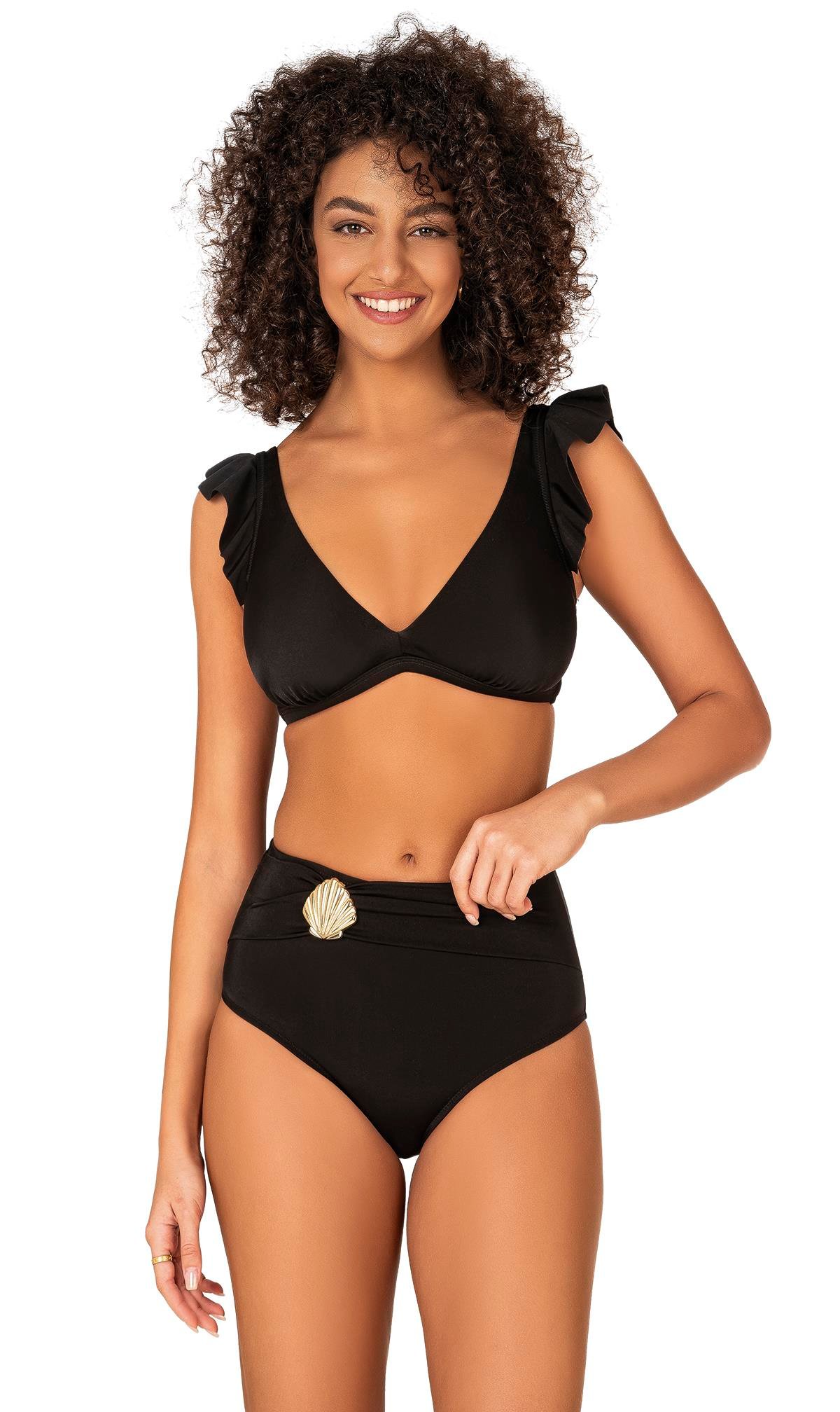 Endeep Kadın Deniz Kabuğu Aksesuarlı Yüksek Bel Bikini Takımı