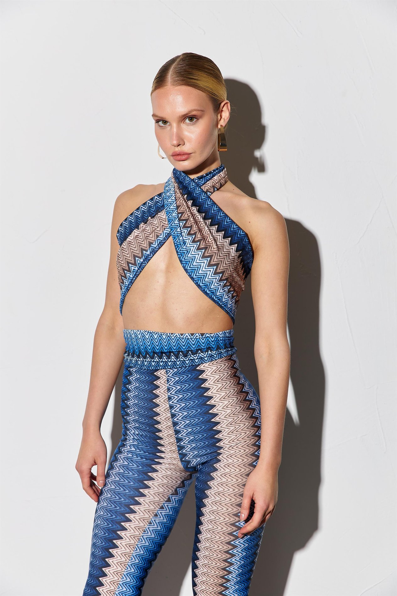 Desenli Crop Pantolon Takım