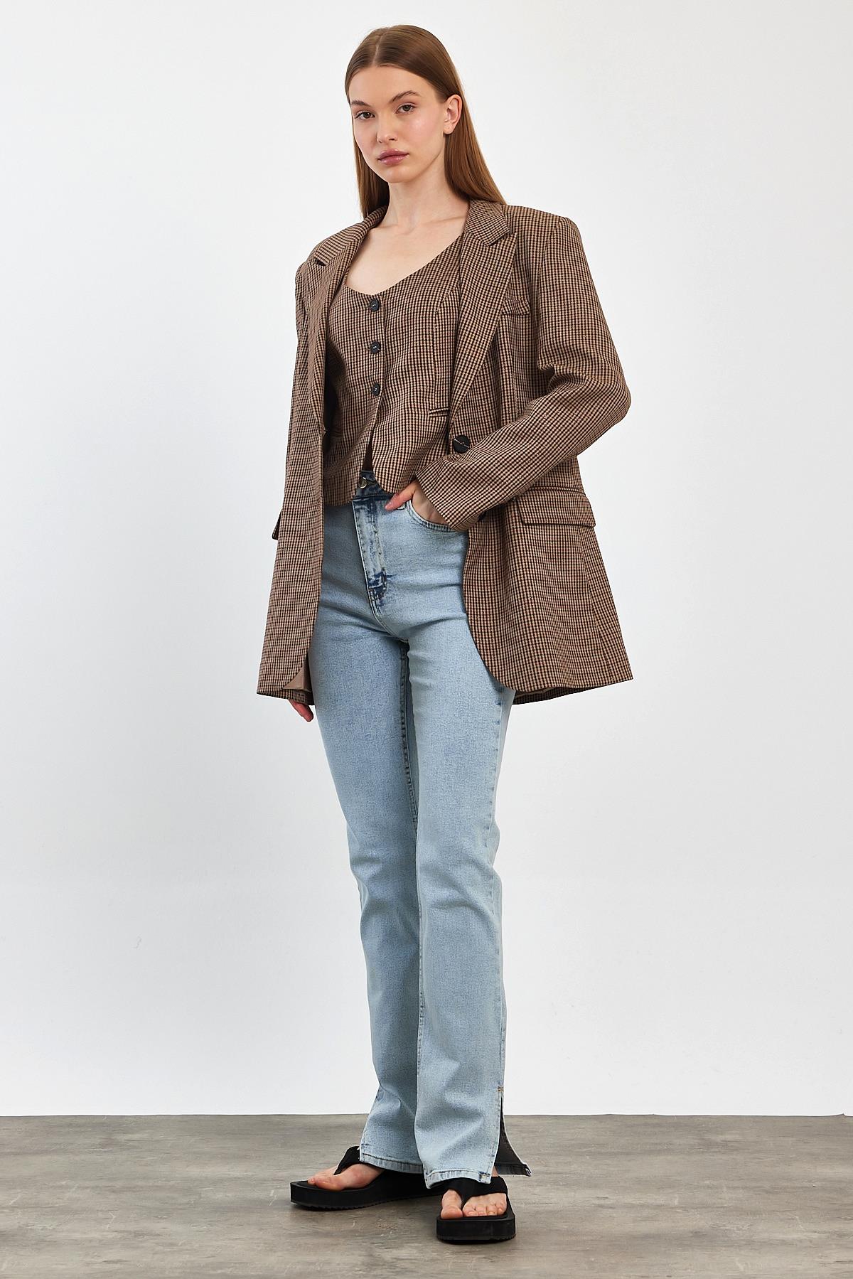 Ekose Blazer Ceket Yelek Takım