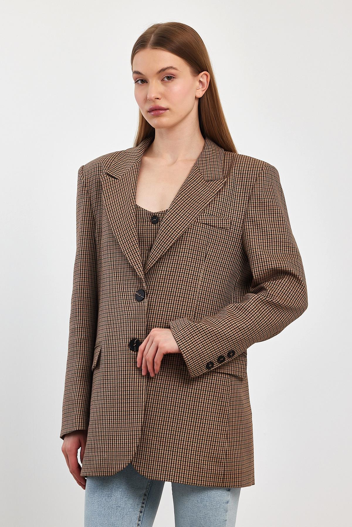 Ekose Blazer Ceket Yelek Takım