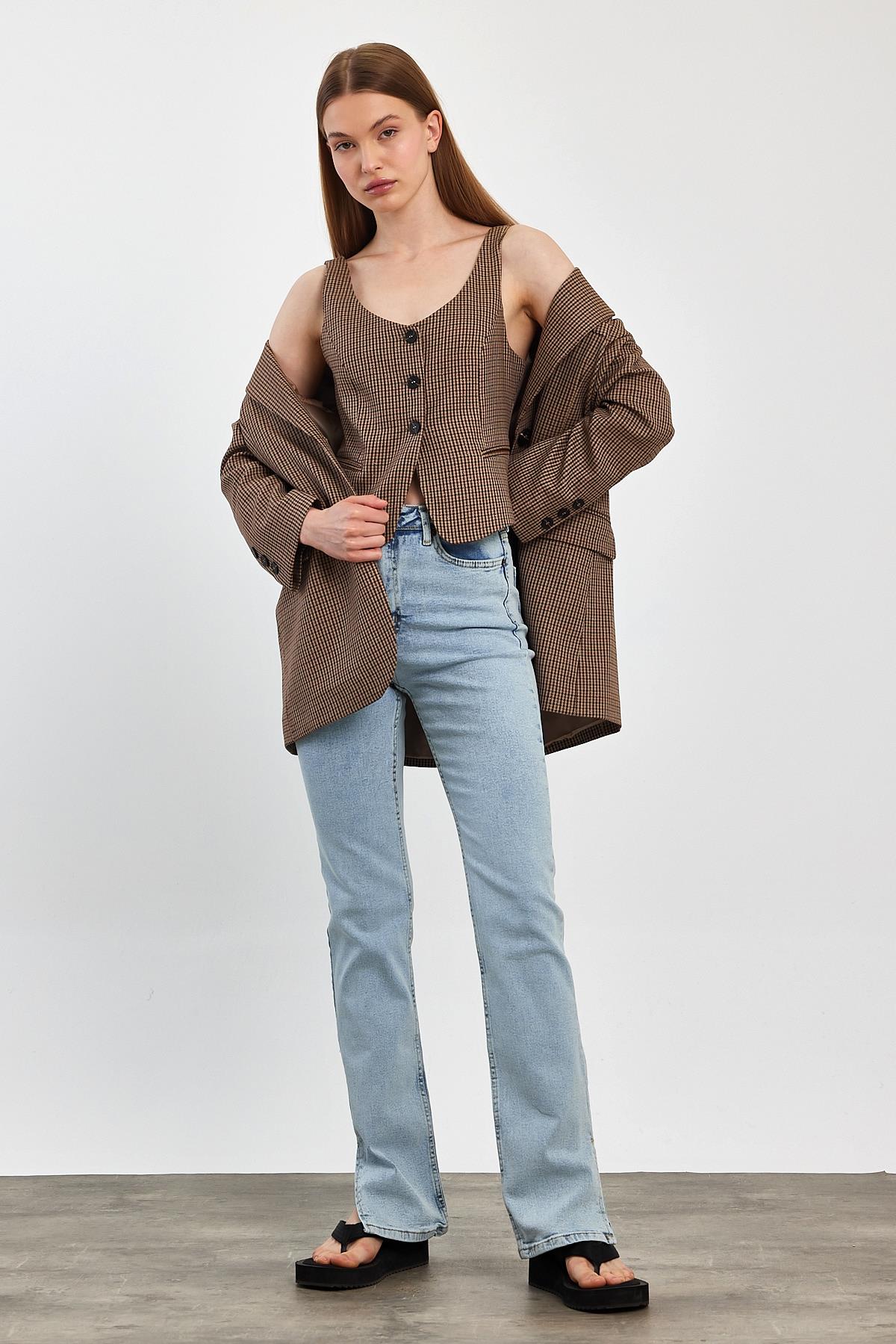 Ekose Blazer Ceket Yelek Takım