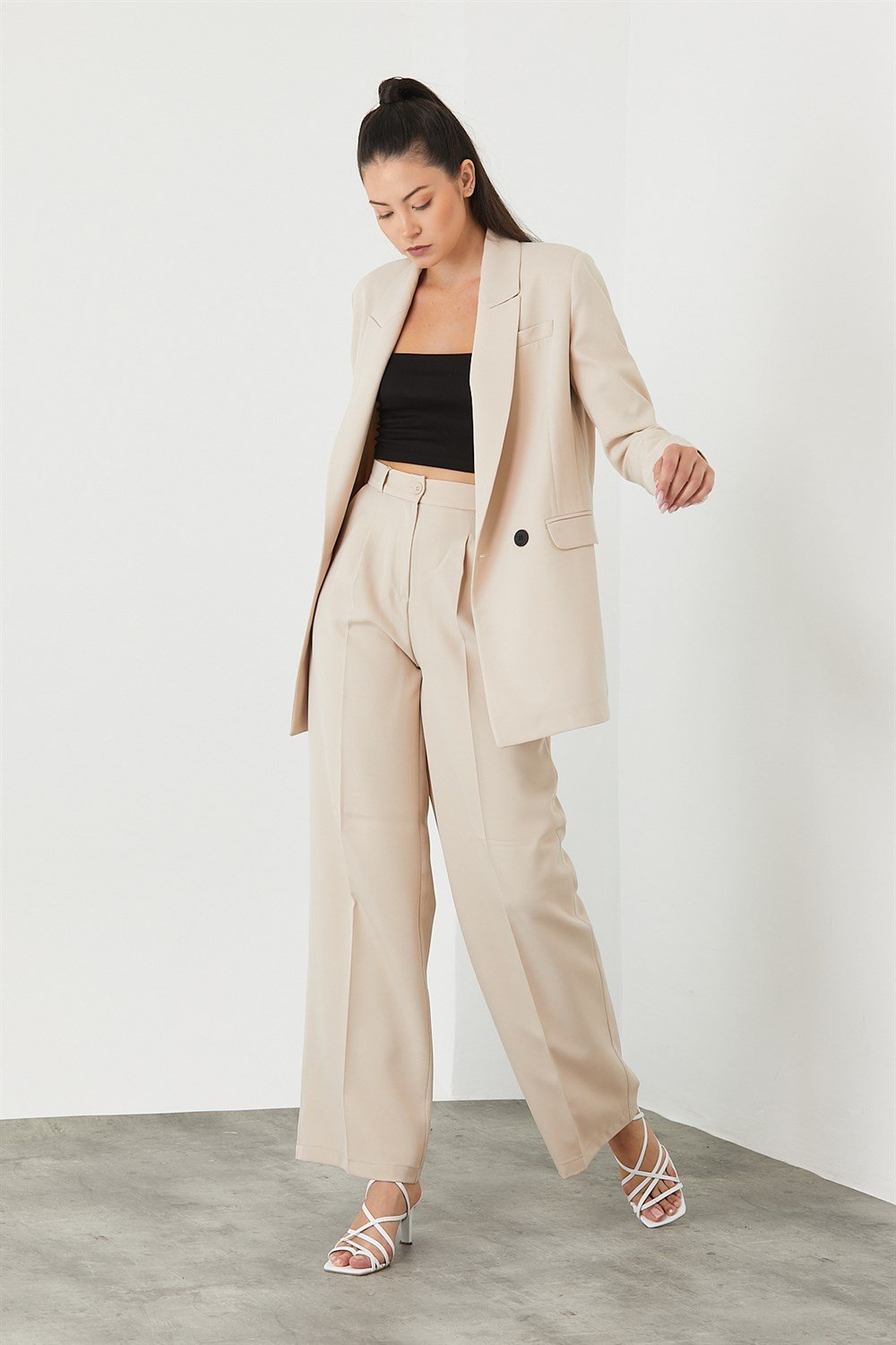 Kadın Blazer Ceket Palazzo Pantolon Takım