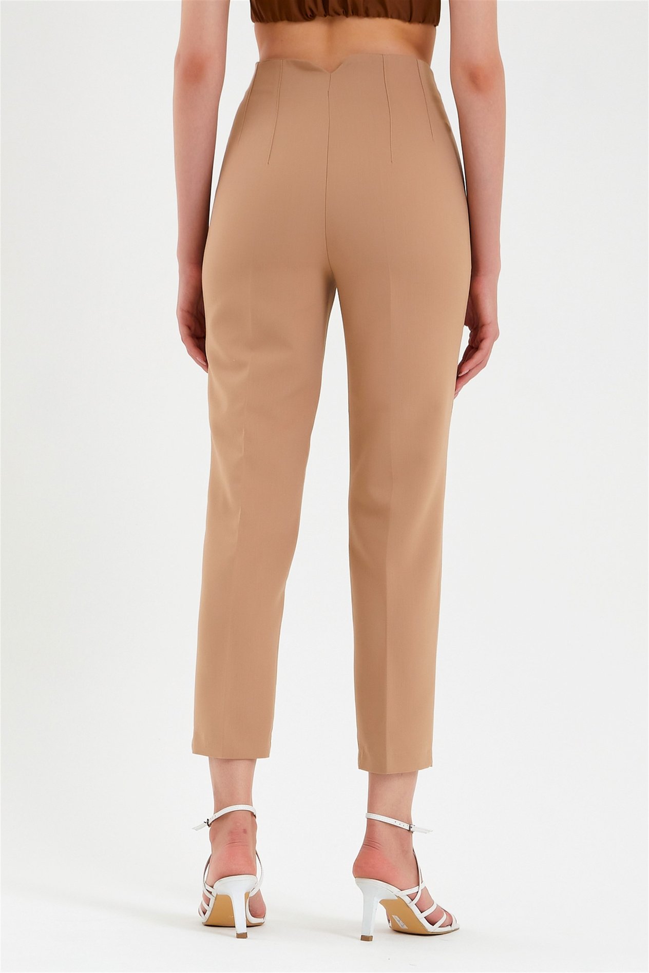 Kadın Yüksek Bel Camel Kumaş Pantolon