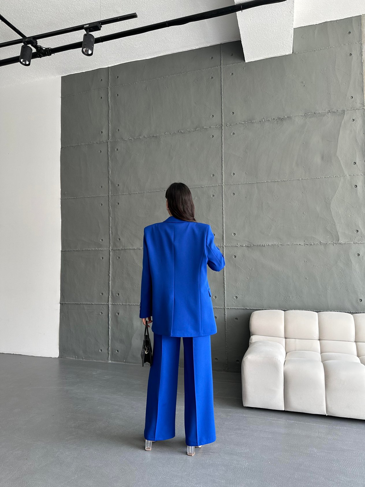 Saks Mavi Blazer Ceket Yelek Pantolon Takım