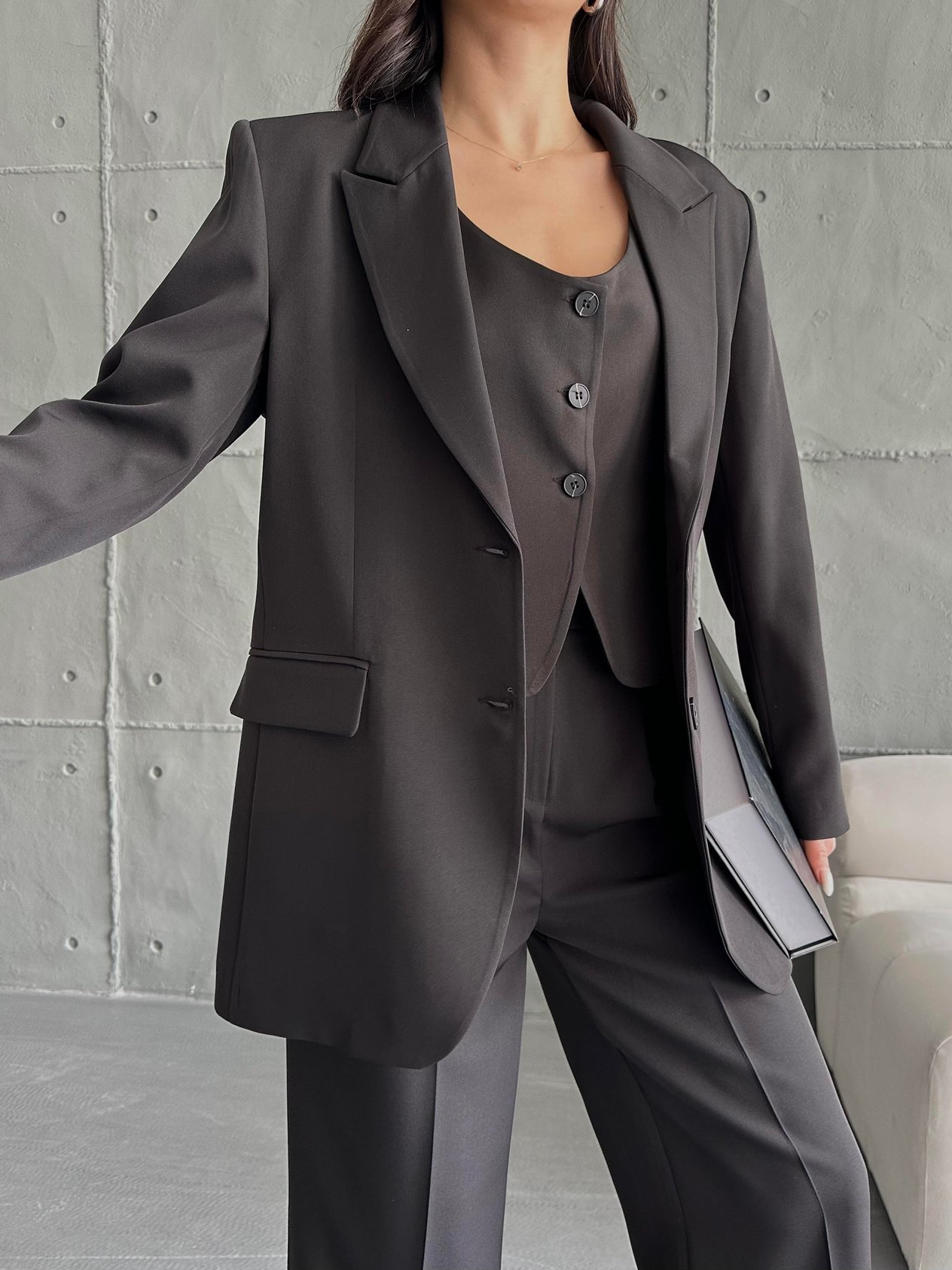 Siyah Blazer Ceket Yelek Pantolon Takım