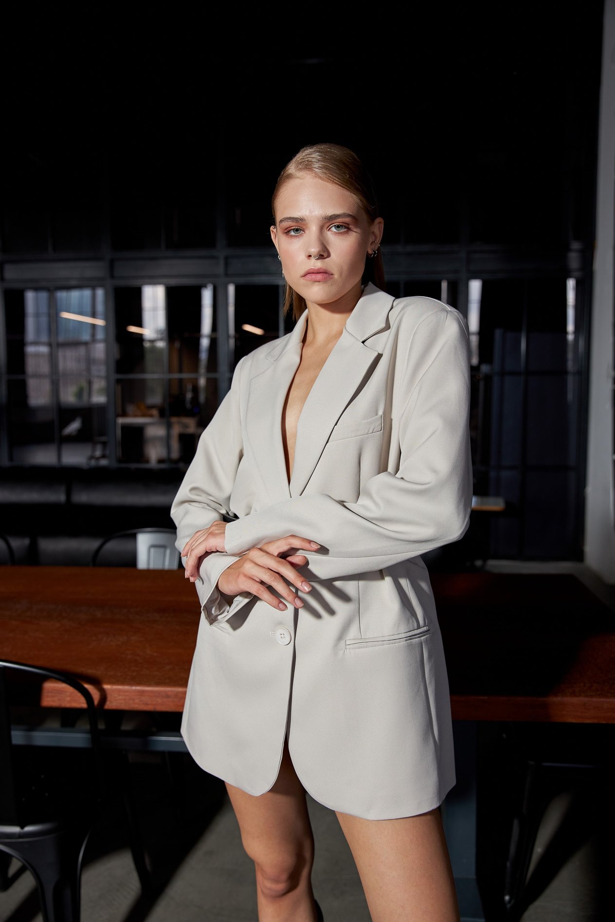 Taş Rengi Oversize Blazer Ceket