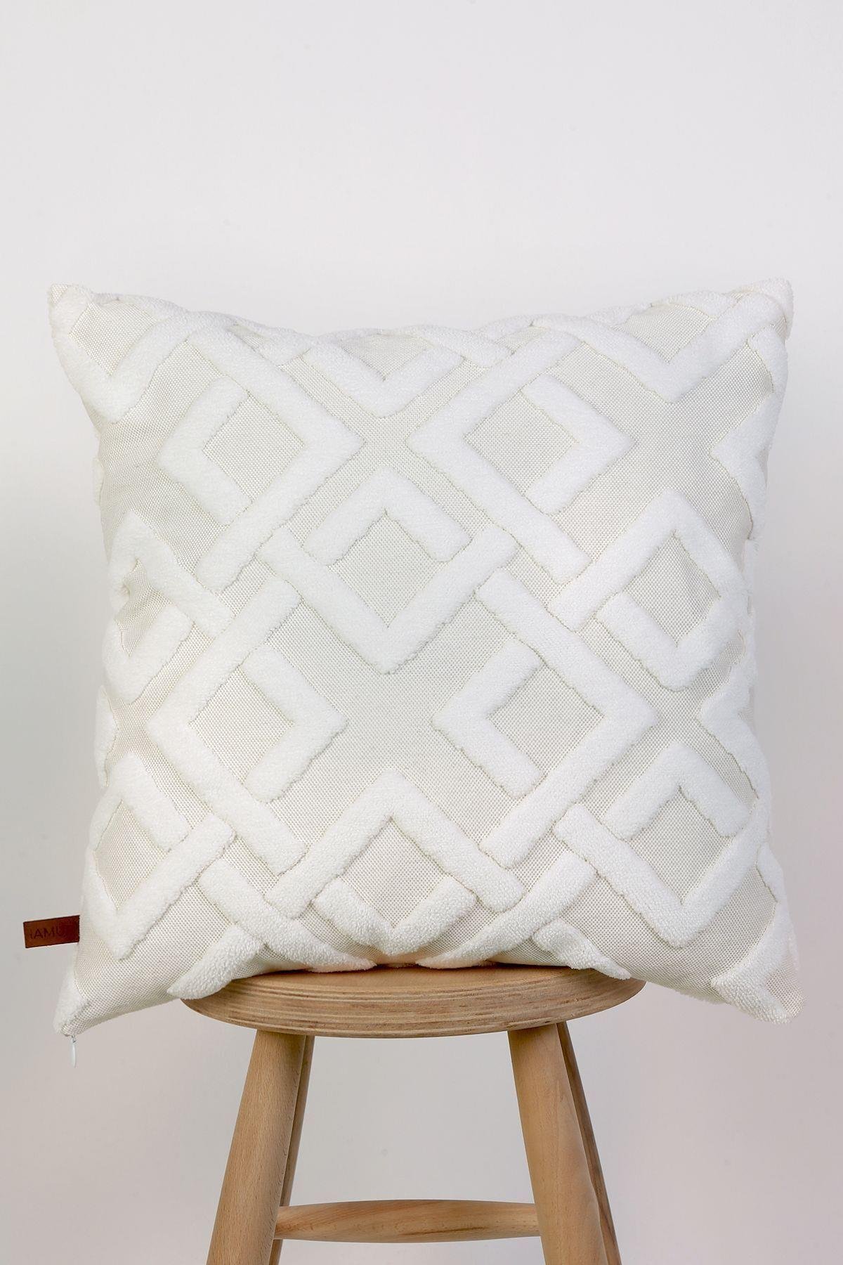 Jakarlı Kırlent 43x43 cm 4'lü Mila Ekru