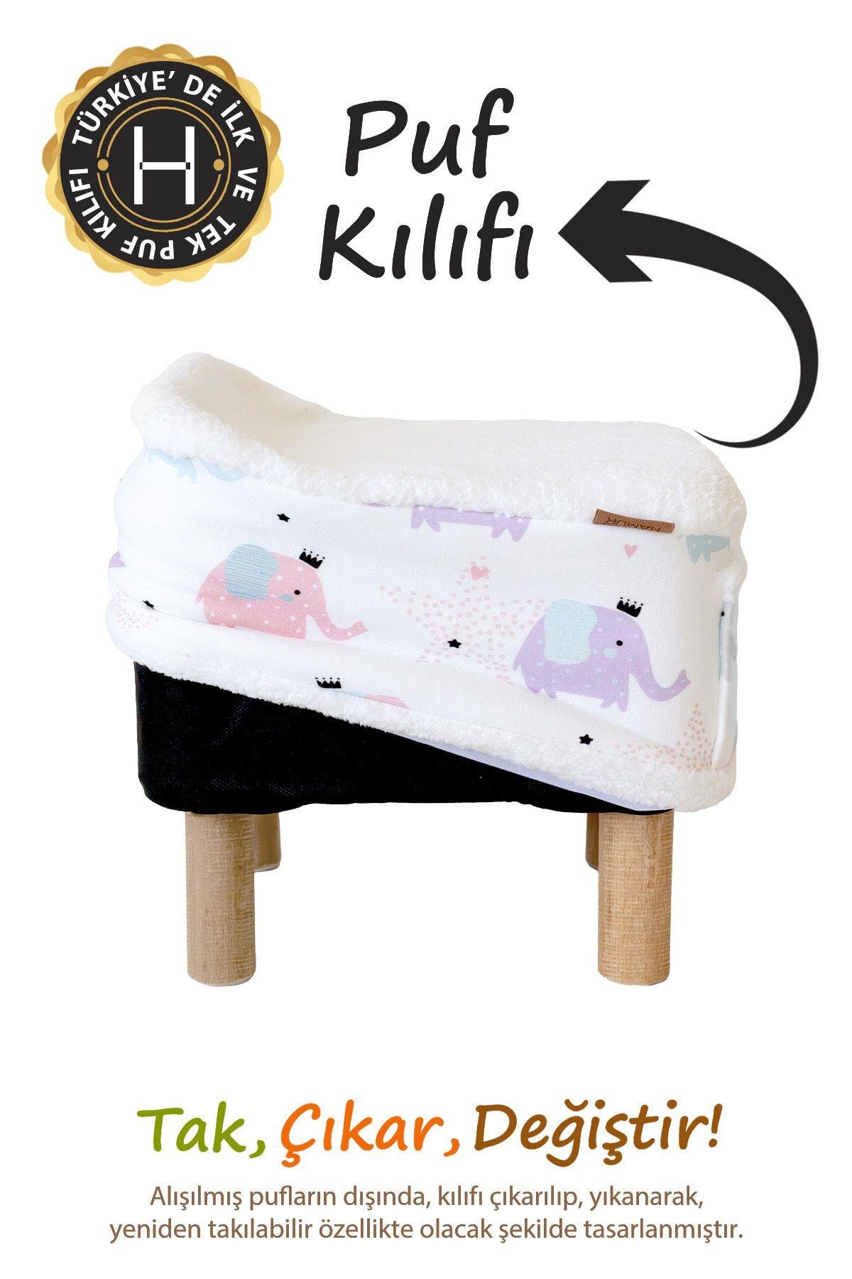 Tek kılıf Puf/Tabure Cepli Kids Elephant