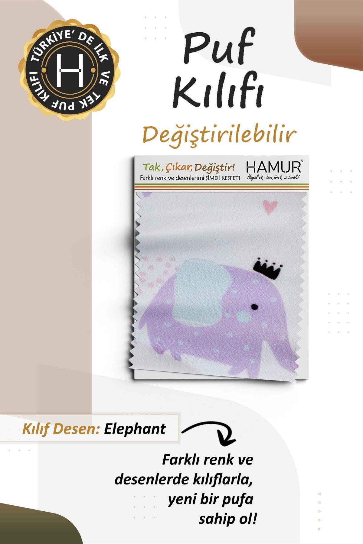 Tek kılıf Puf/Tabure Cepli Kids Elephant