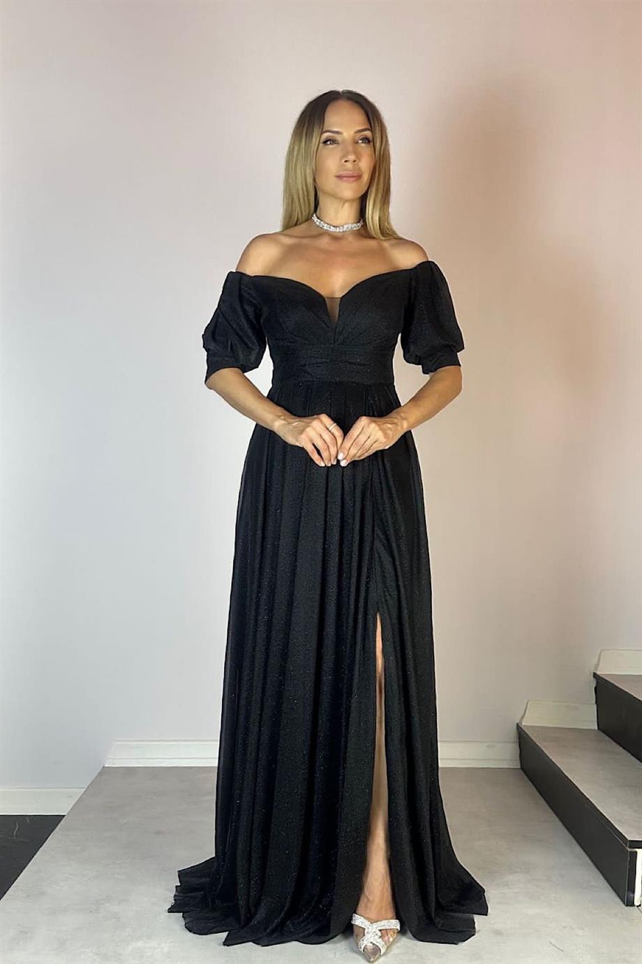 G0601 Heart Neckline Glittery Maxi Evening Dress