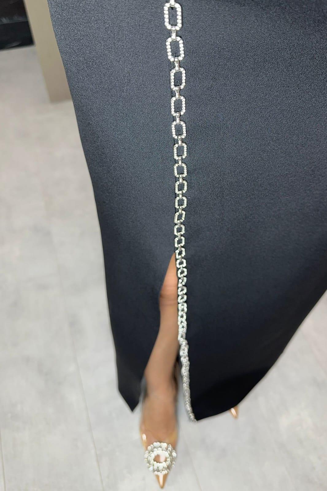 G1134 Collar Detailed Design Evening Dress Black