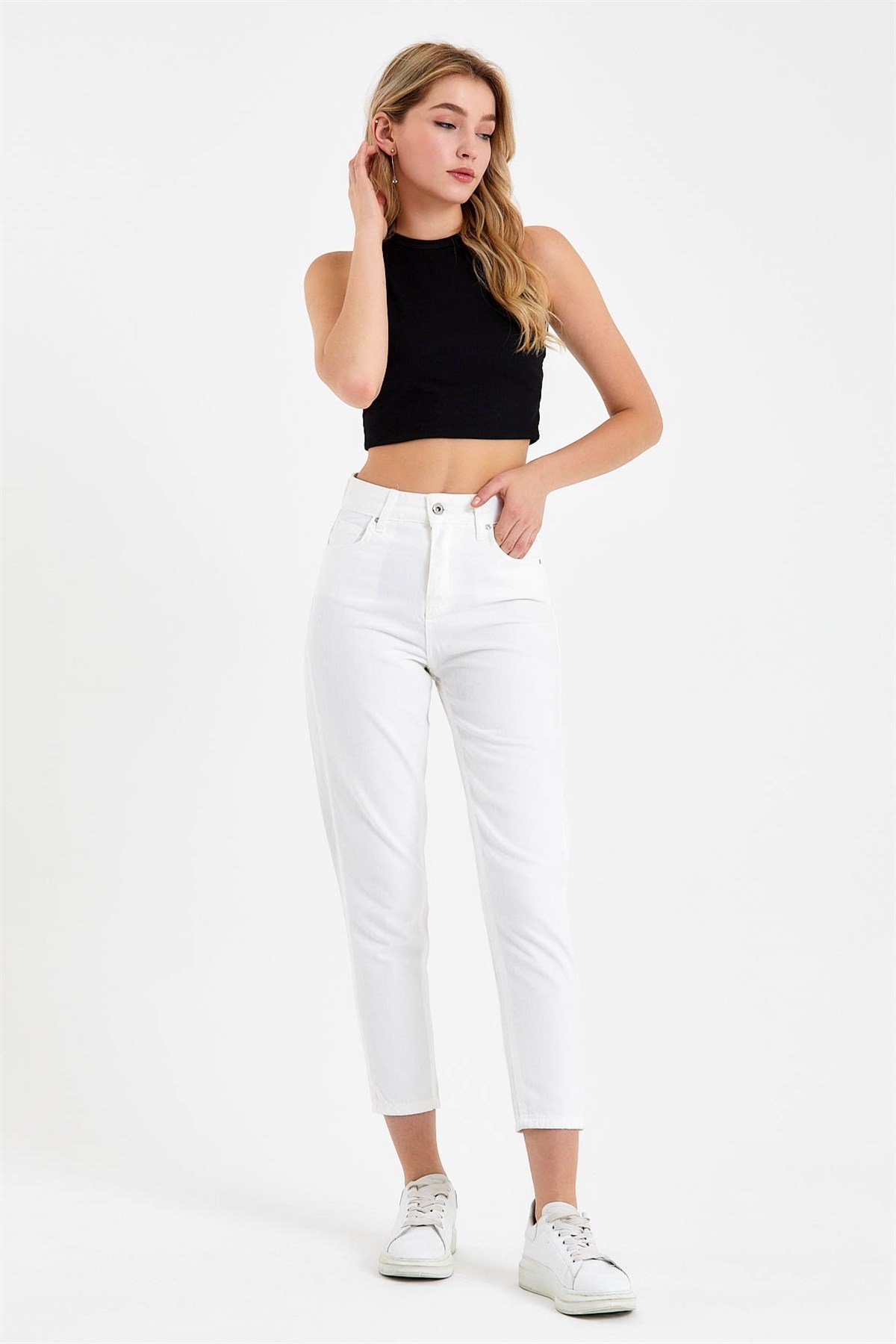 Mom Jeans in White with High Waist