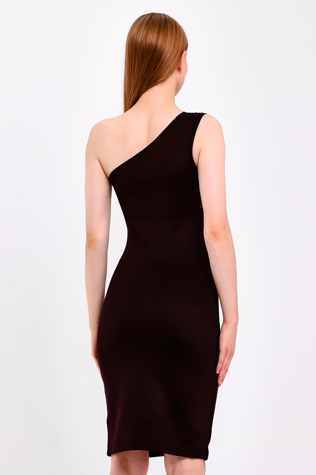 Bordo Yansımalı Cut Out Siyah Elbise