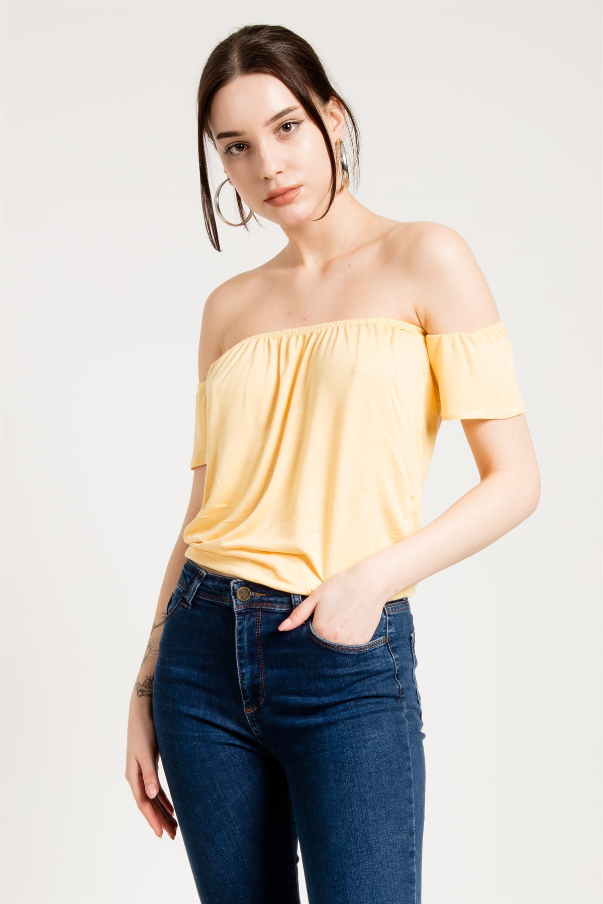 Crop Fit Sarı Straplez Bluz