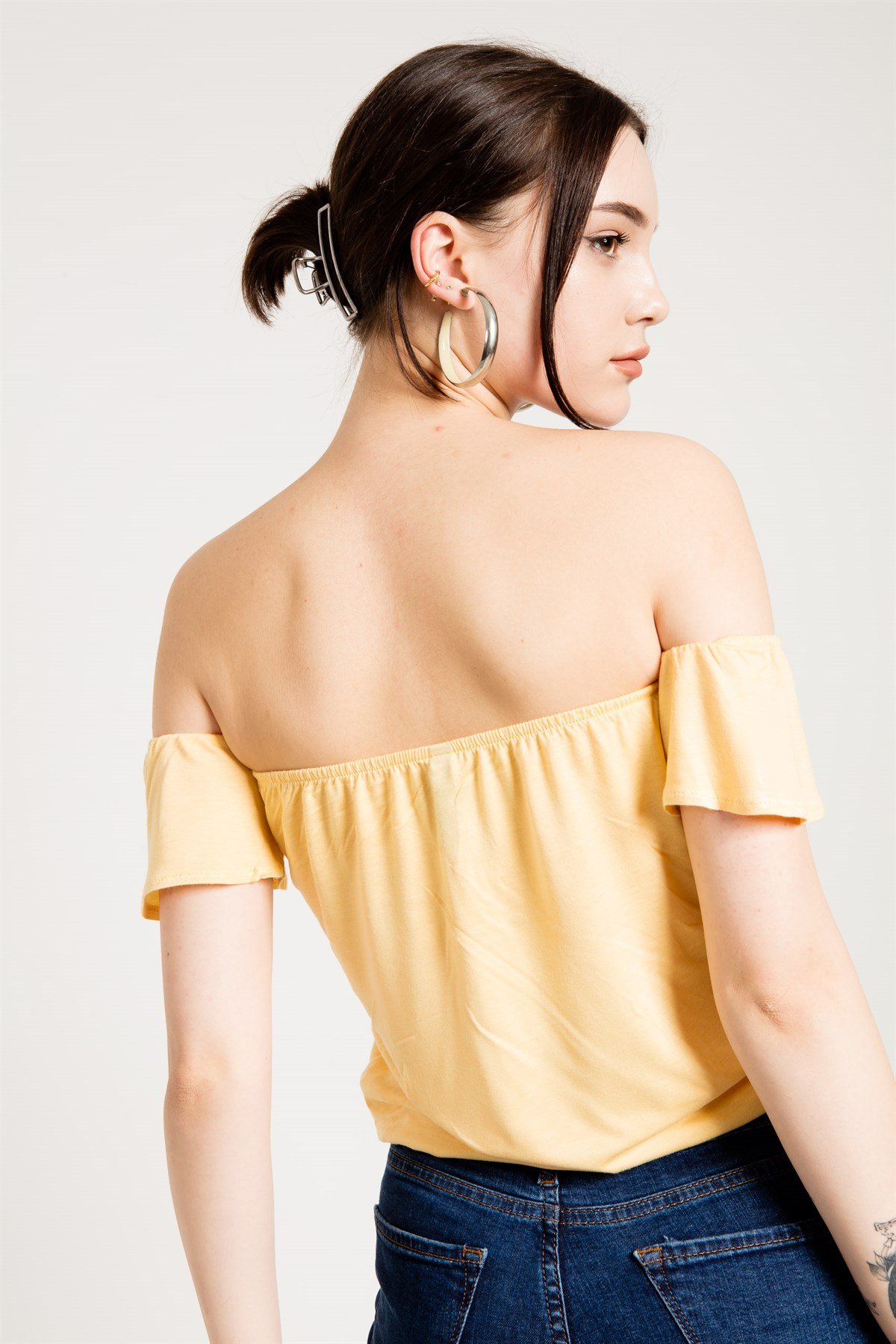 Crop Fit Sarı Straplez Bluz