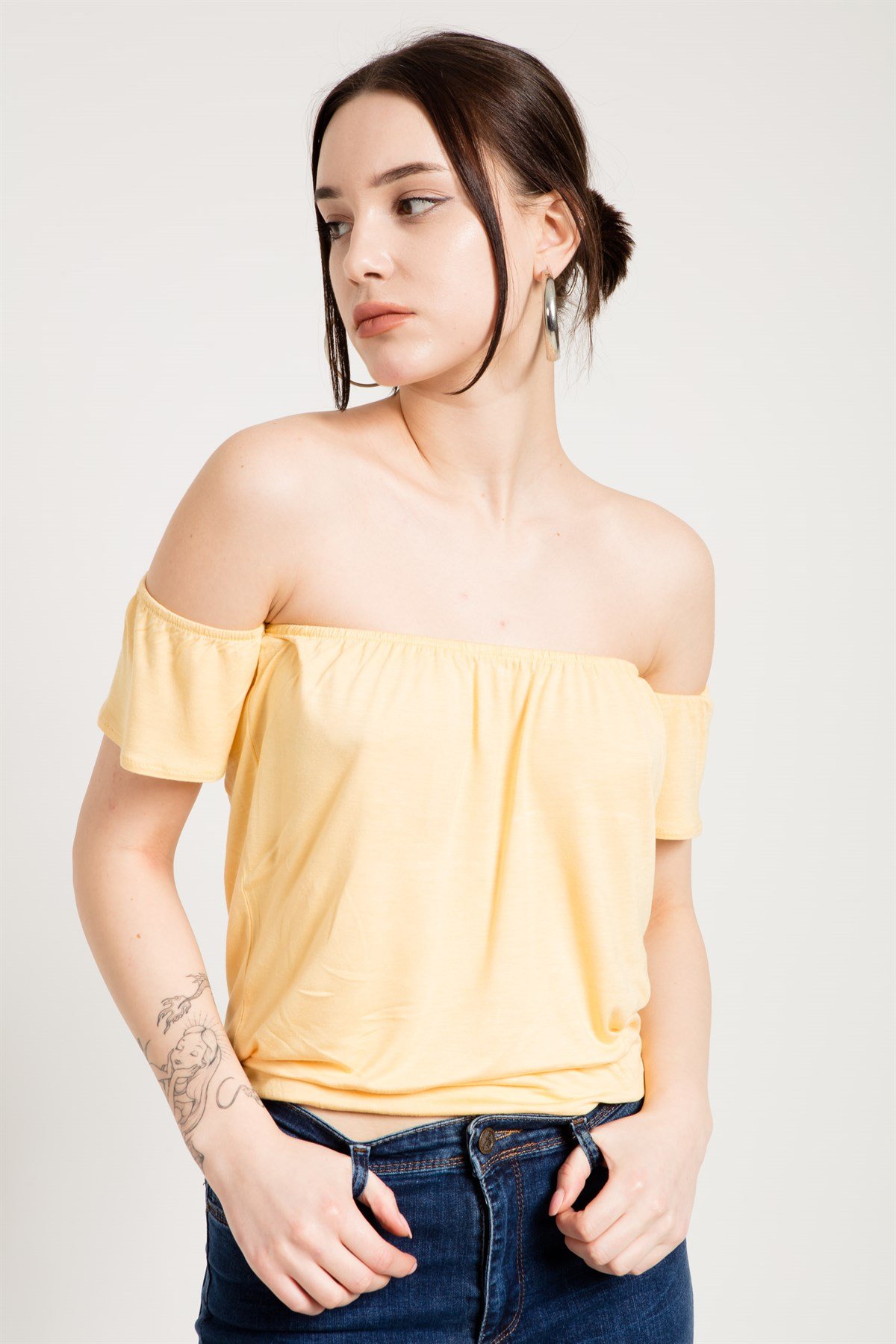 Crop Fit Sarı Straplez Bluz
