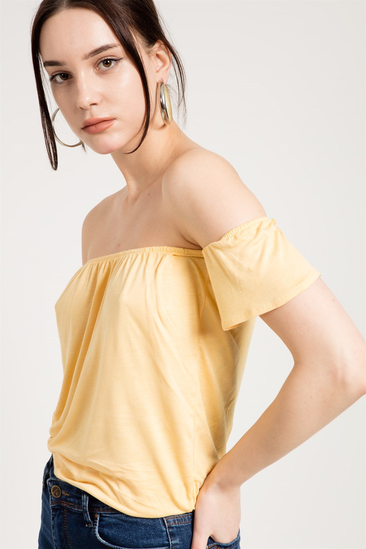 Crop Fit Sarı Straplez Bluz
