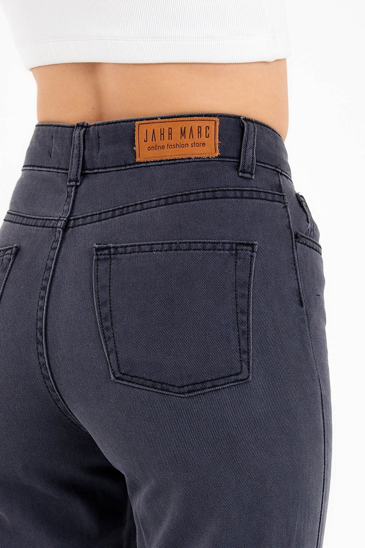 Gri Yüksek Bel Mom Jean Pantolon