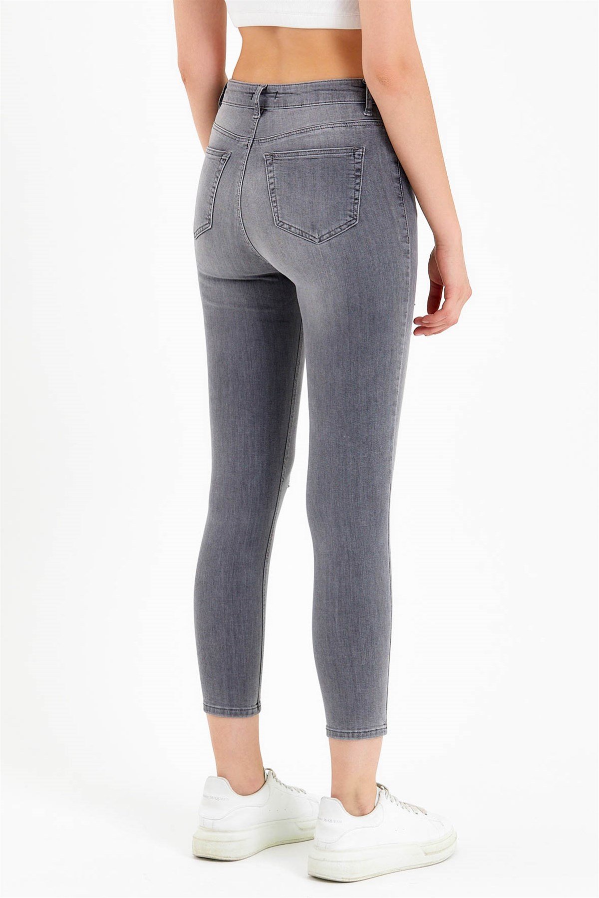 Ripped Skinny Jeans in Grey with High Waist