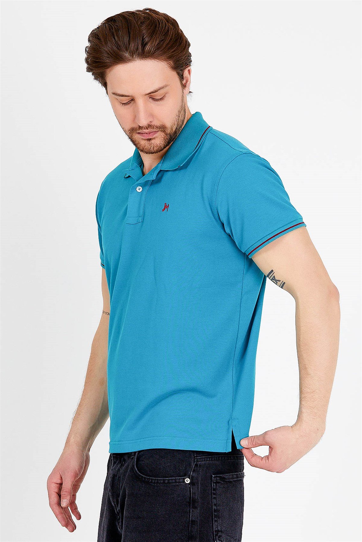 Polo Collared T-shirt in Navy with Short Sleeves