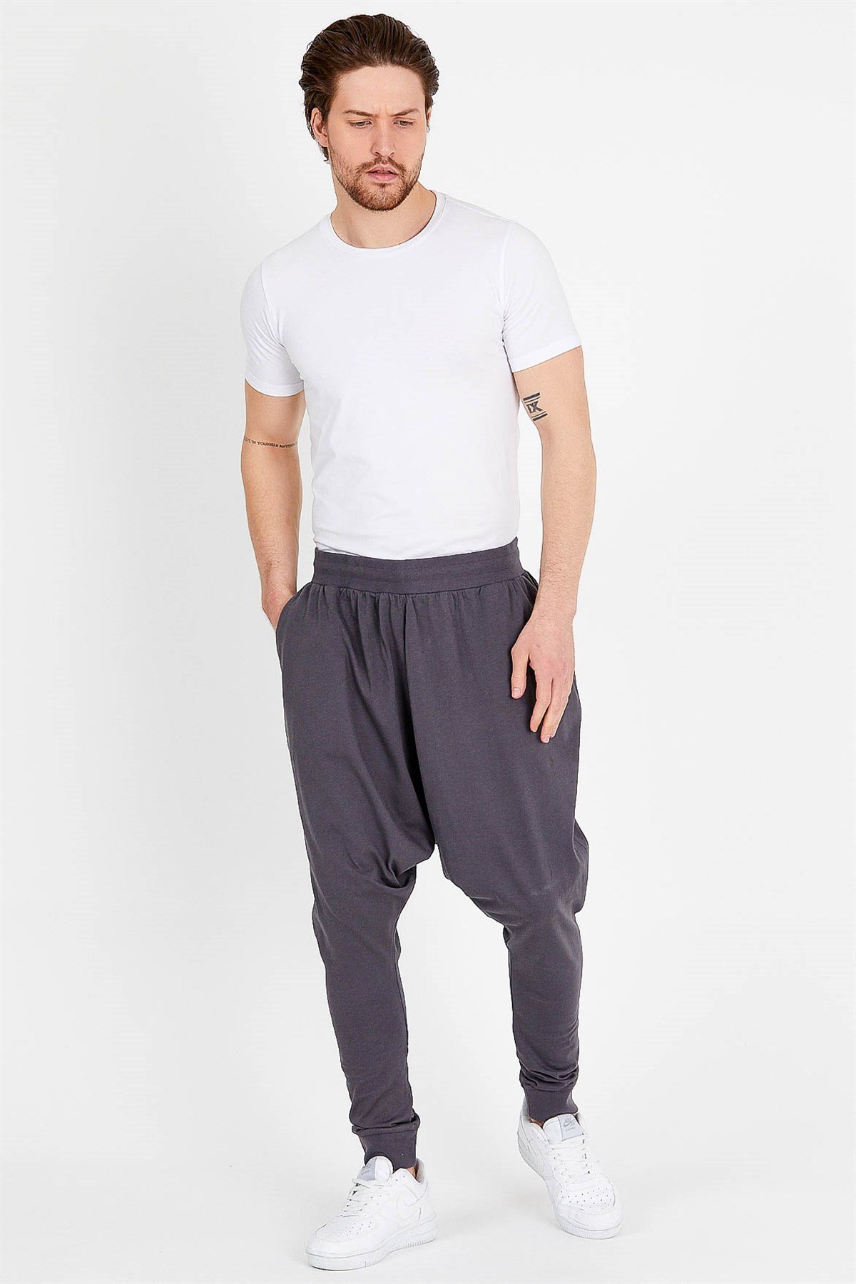 Slim Fit Extreme Drop Crotch Joggers in Charcoal