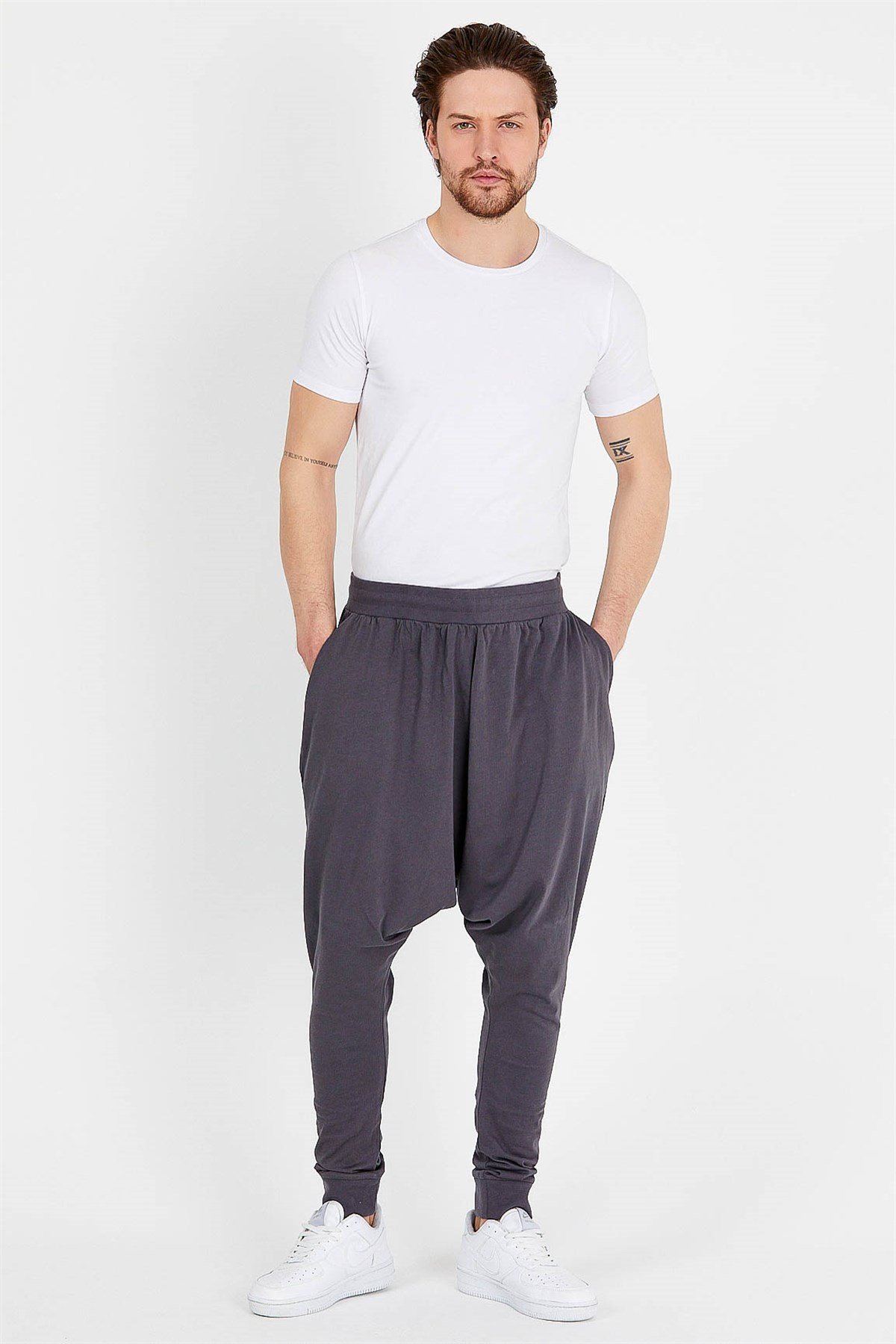 Slim Fit Extreme Drop Crotch Joggers in Charcoal