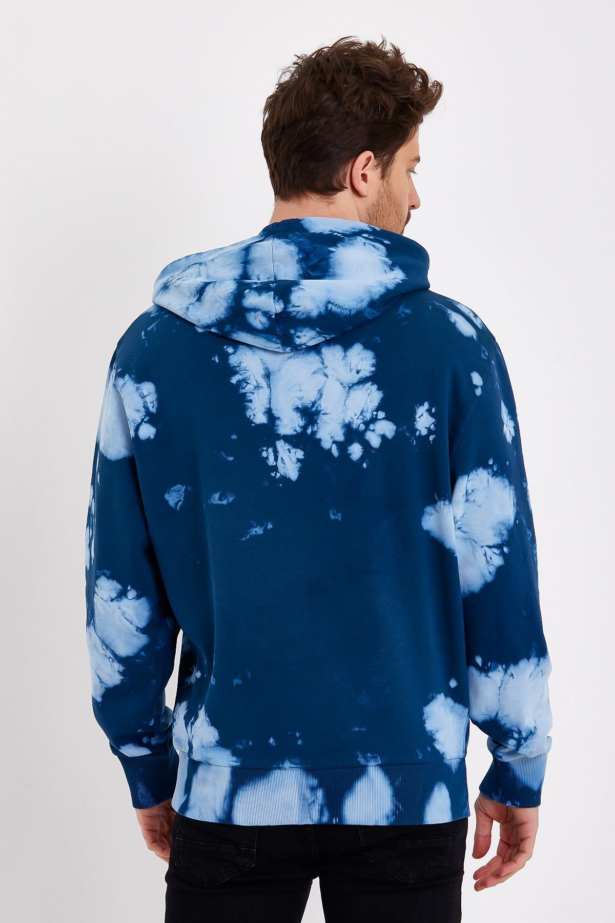 Mavi Batik Yıkamalı Oversize Sweatshirt
