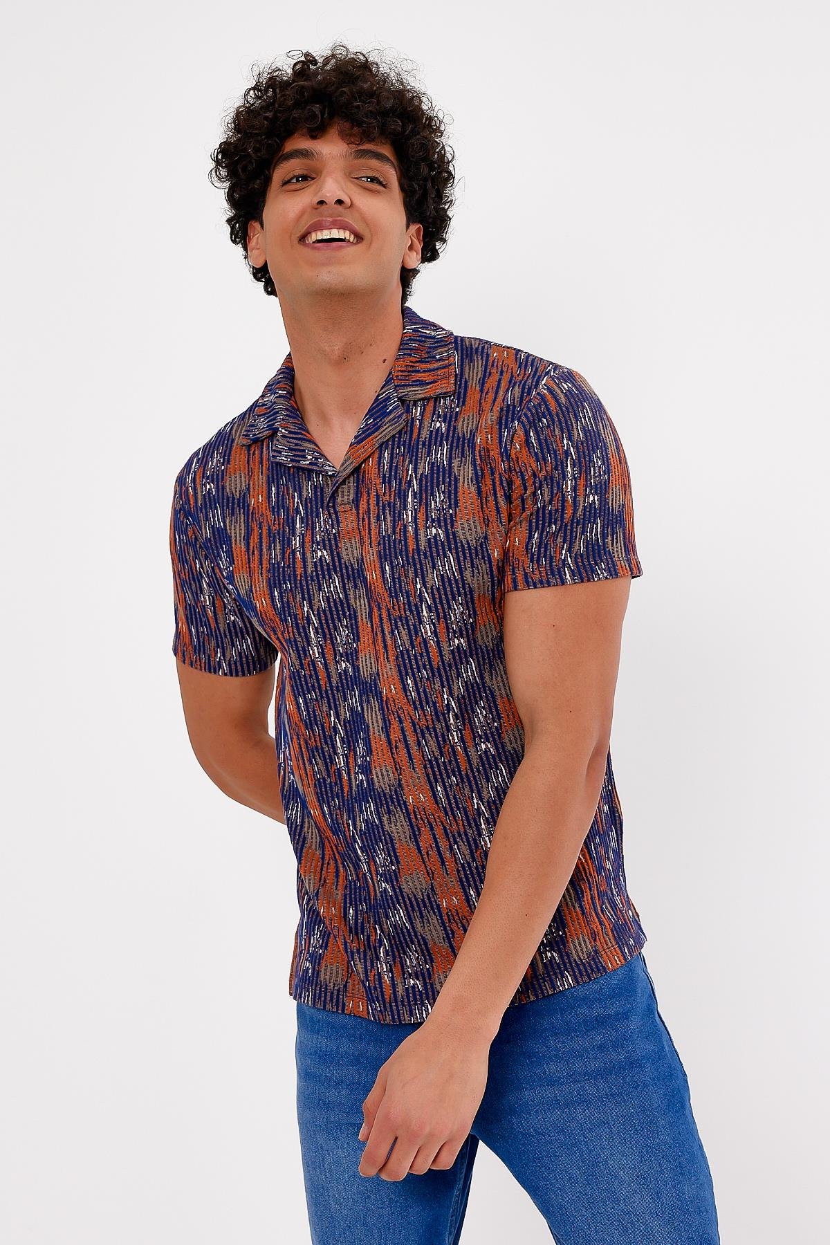 Metraj Baskılı Polo Yaka Erkek T-shirt
