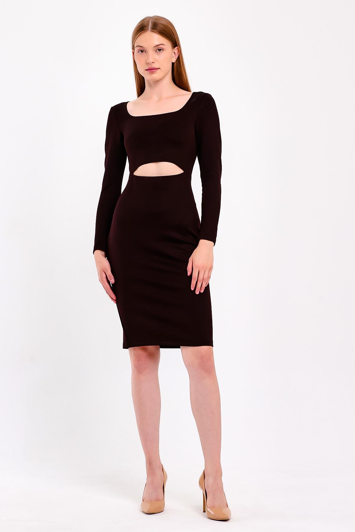 Önü Dekolteli Siyah Bodycon Elbise