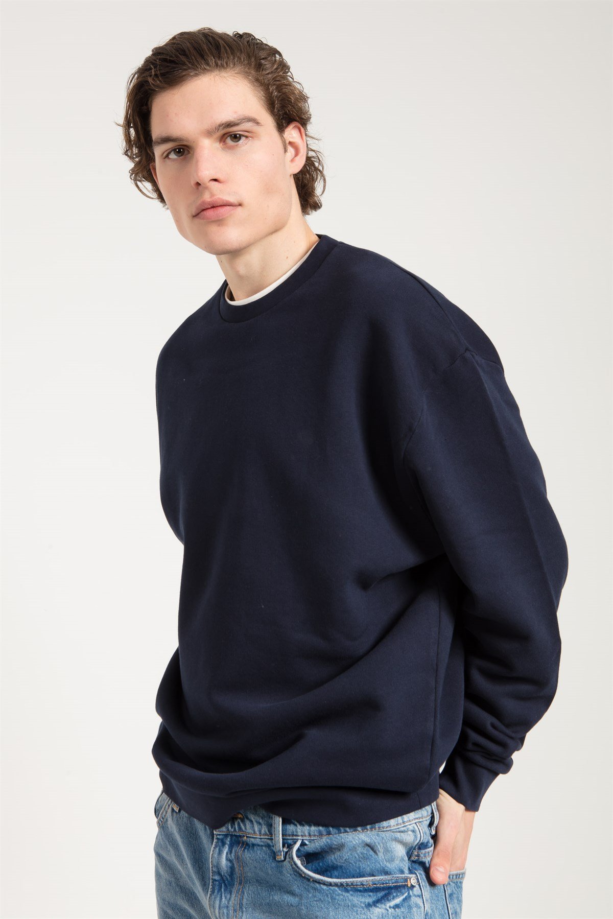 Acid Washed Sweatshirt in Navy Blue