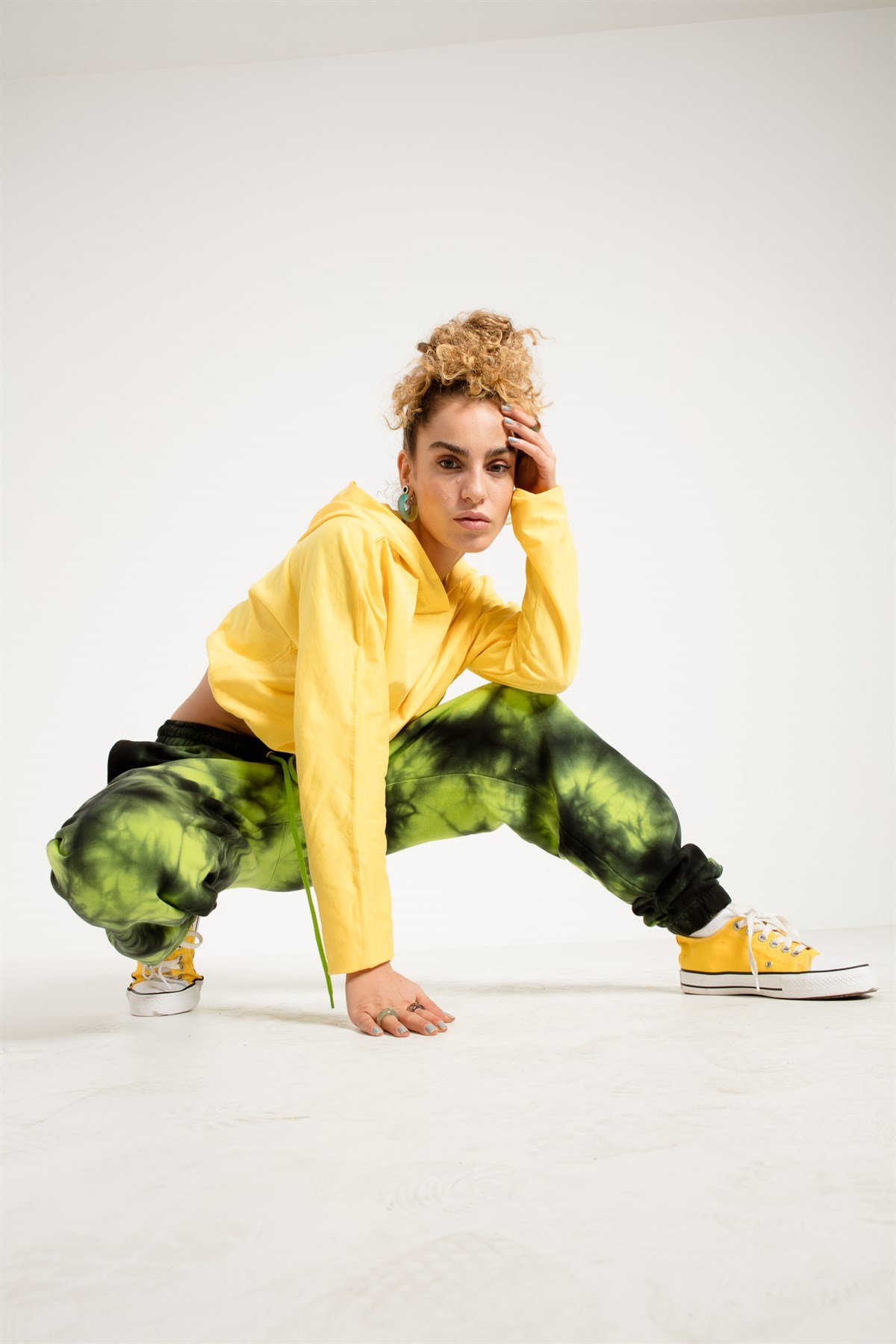 Crop Fit Hoodie in Yellow with Dropped Shoulders