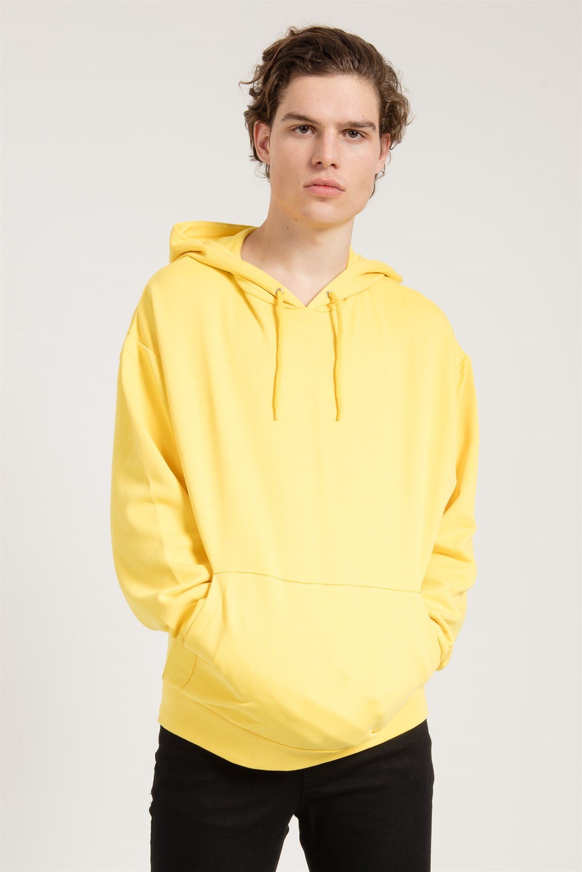 Oversized Hoodie in Yellow with Pouch Pocket