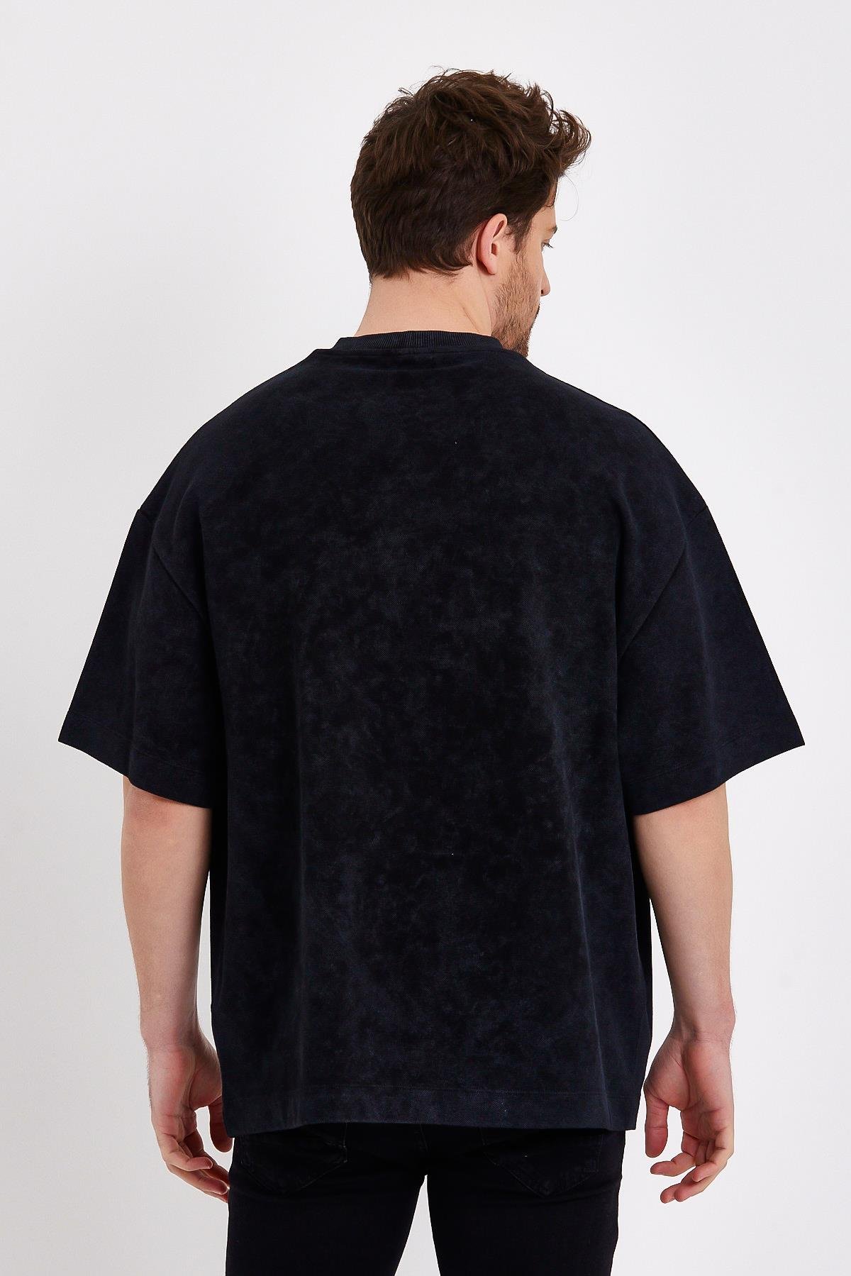 Siyah Oversize Baskılı Erkek T-shirt