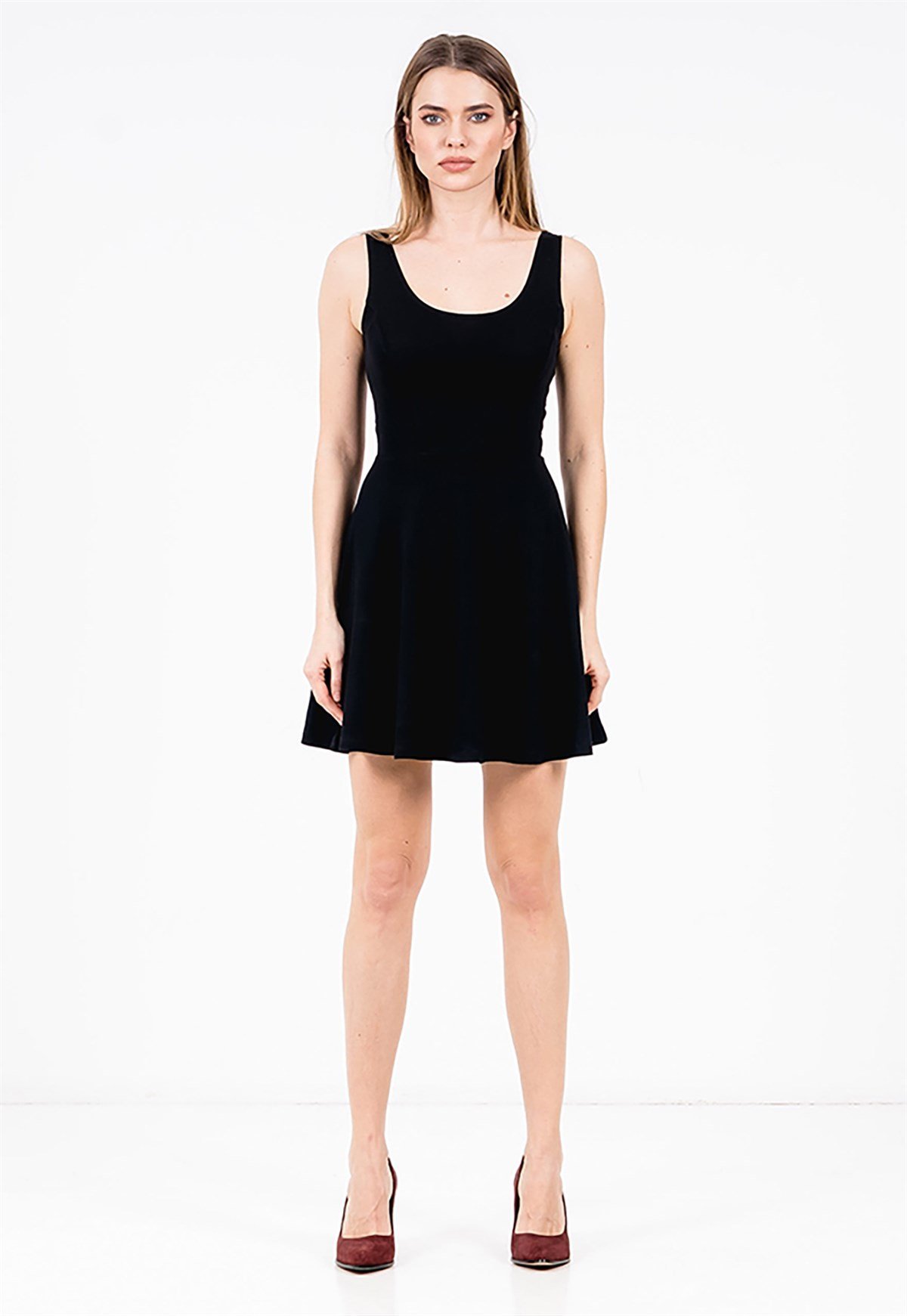 Mini Skater Dress in Black with Scoop Neck
