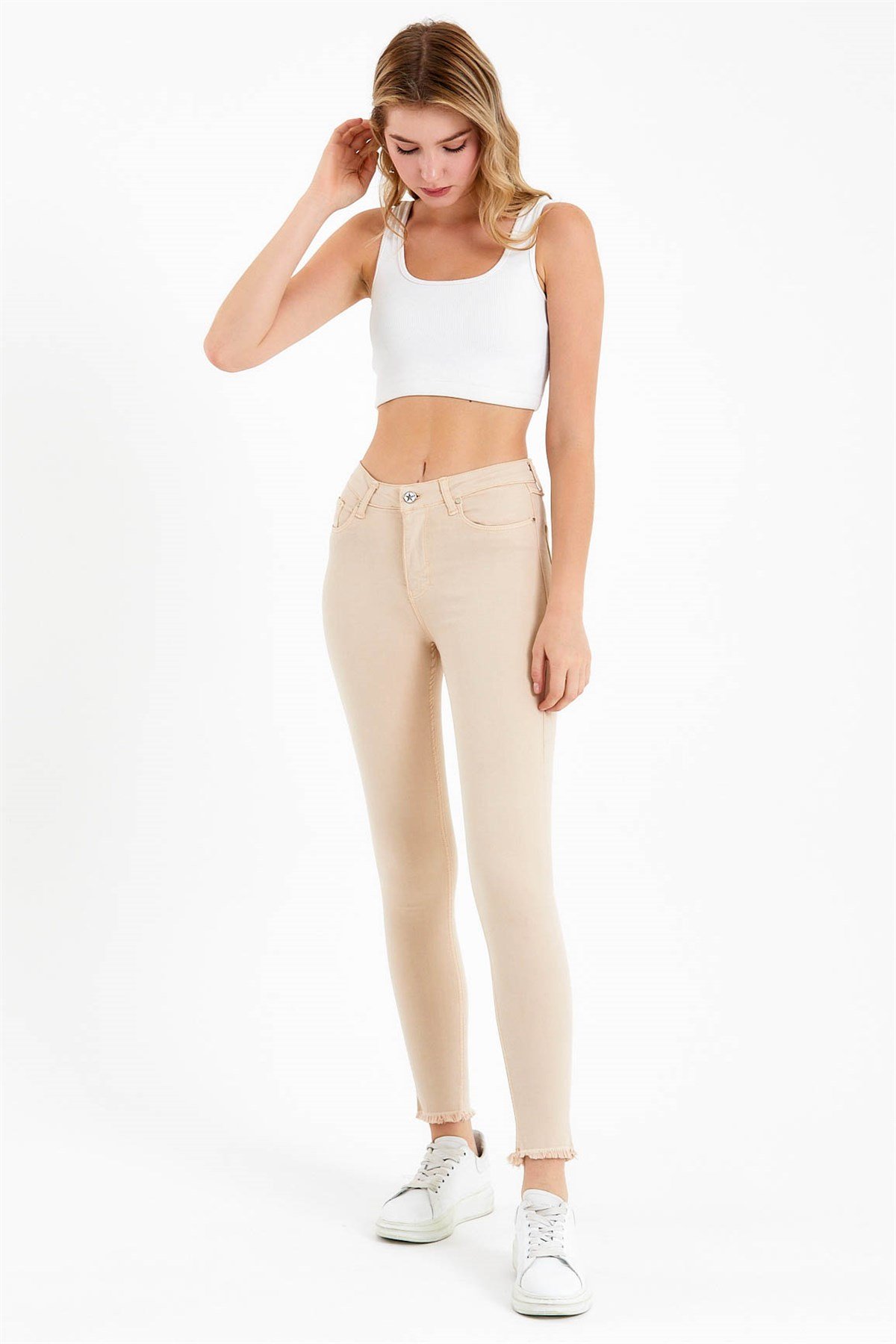 High Waisted Super Skinny Fit Jeans in Beige